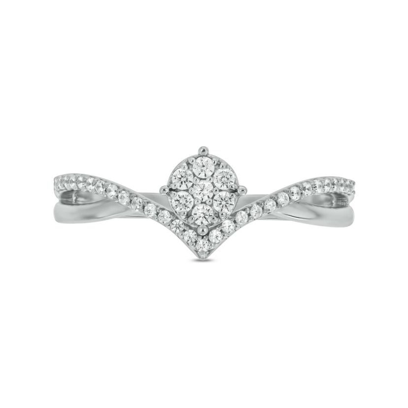 1/5 carat, Diamond Chevoron Ring,Round Cluster Ring in 14K White Gold