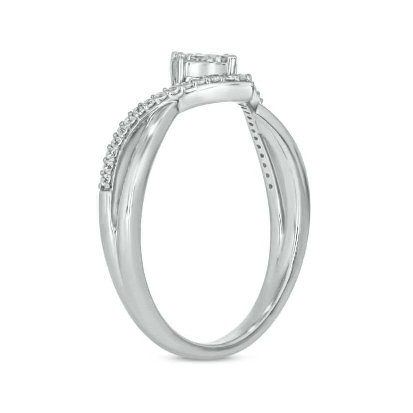 1/5 carat, Diamond Chevoron Ring,Round Cluster Ring in 14K White Gold