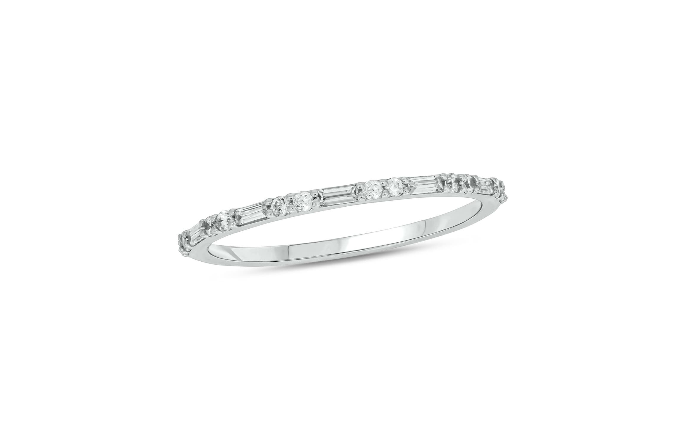 1/5 carat,Diamond Round & Baguette,Stack Band in 14K White Gold