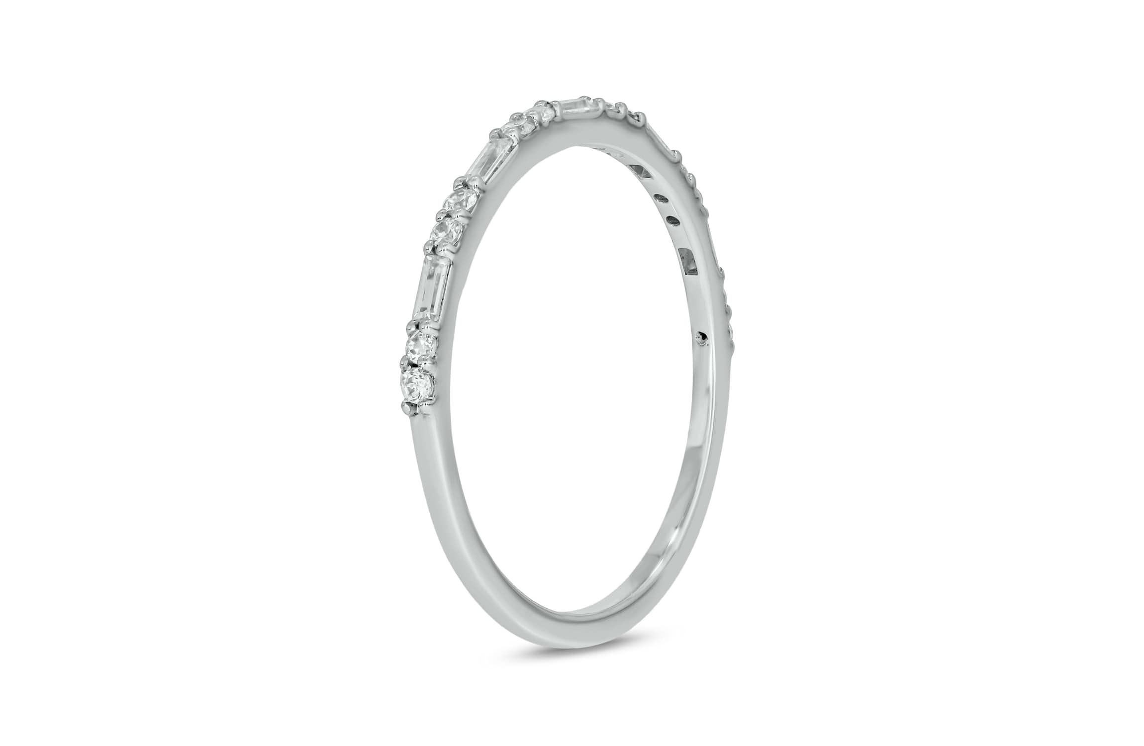 1/5 carat,Diamond Round & Baguette,Stack Band in 14K White Gold