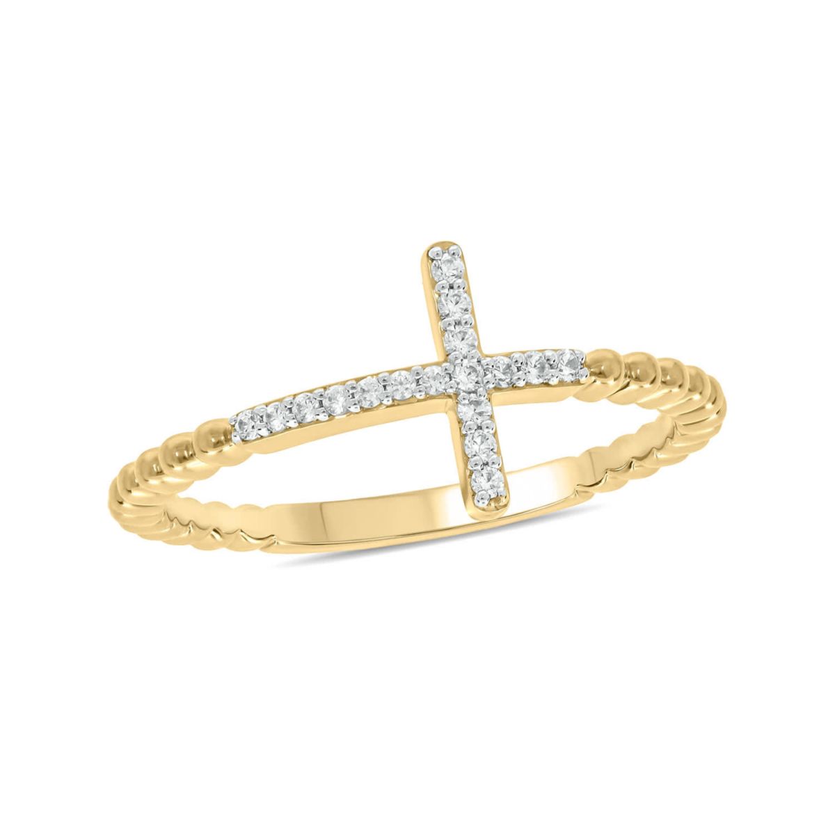 1/10 carat,Diamond Cross,Beads Band in 14K Yellow Gold