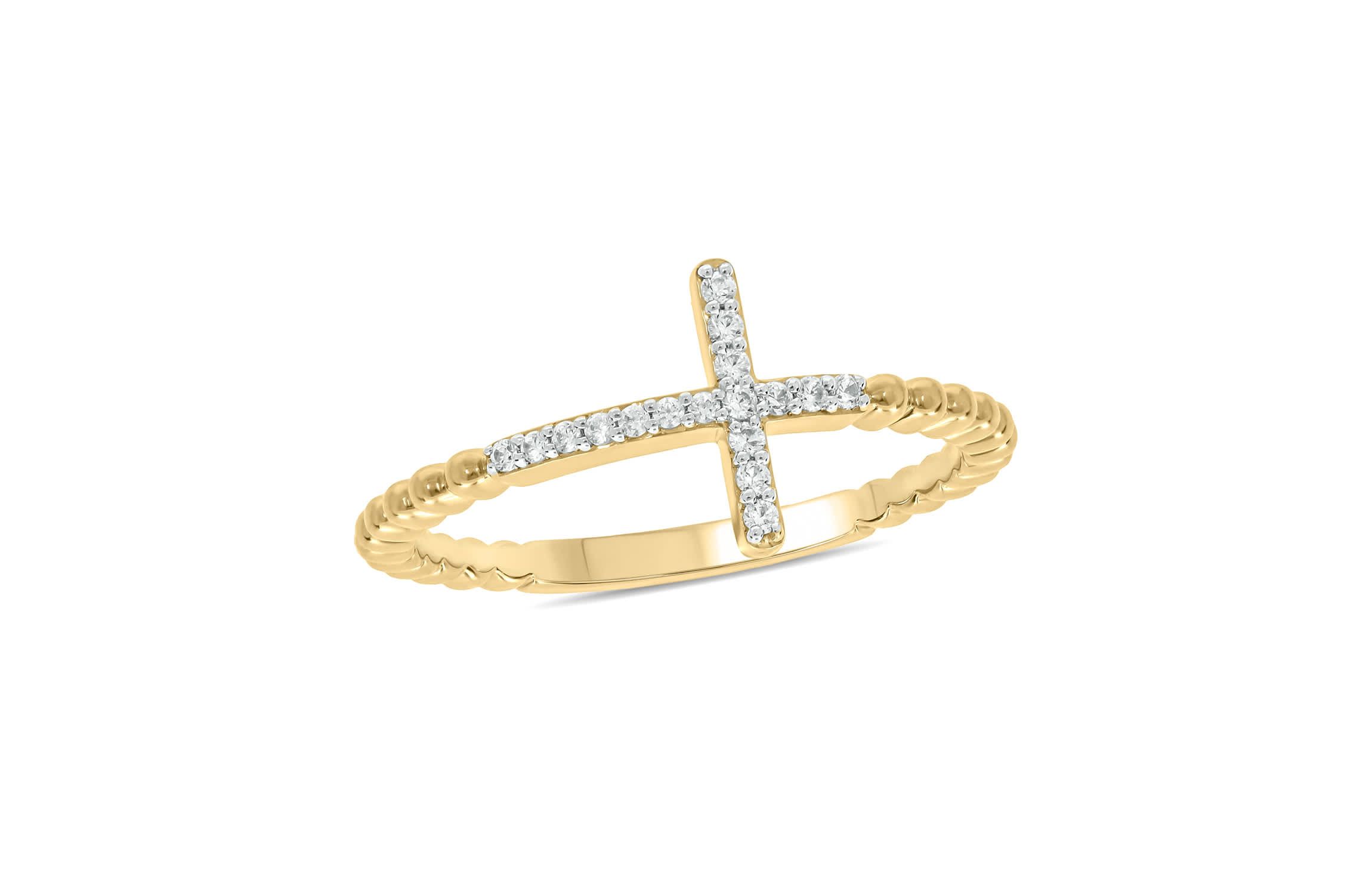 1/10 carat,Diamond Cross,Beads Band in 14K Yellow Gold