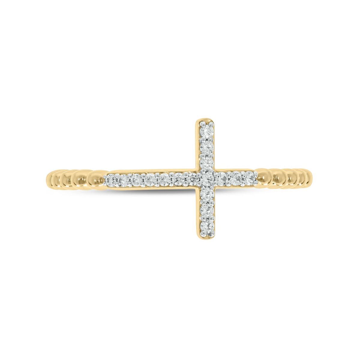 1/10 carat,Diamond Cross,Beads Band in 14K Yellow Gold