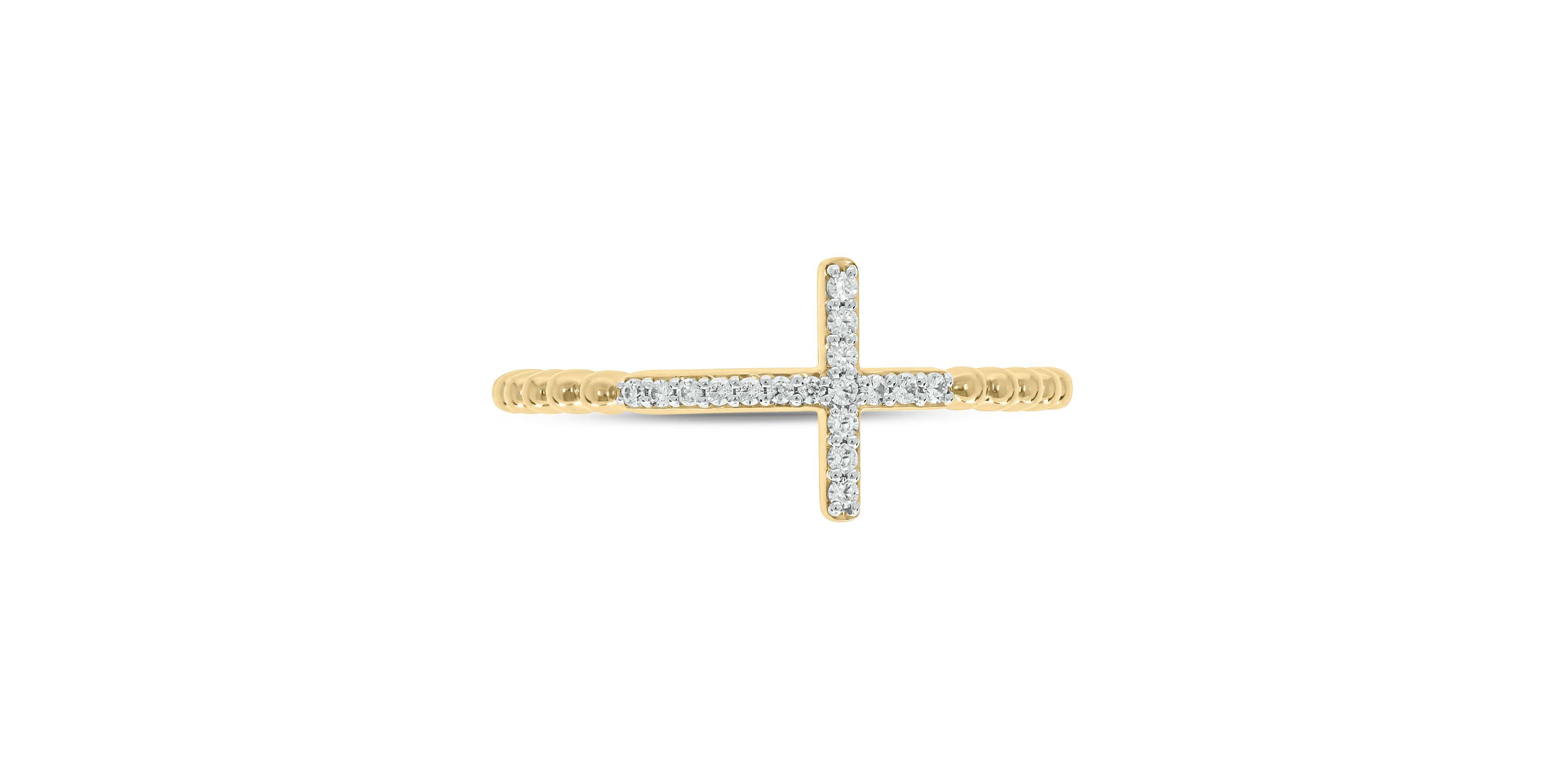 1/10 carat,Diamond Cross,Beads Band in 14K Yellow Gold