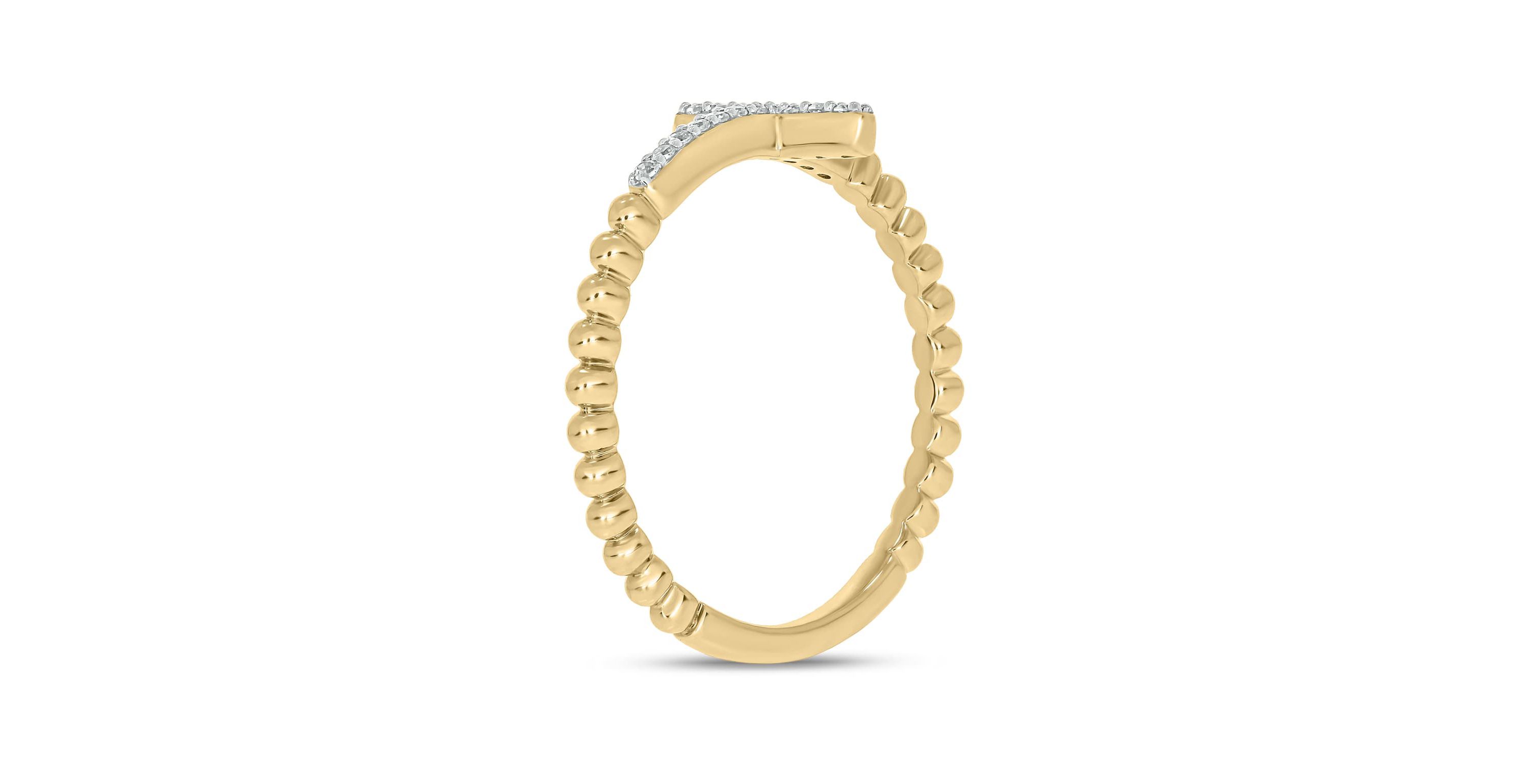 1/10 carat,Diamond Cross,Beads Band in 14K Yellow Gold
