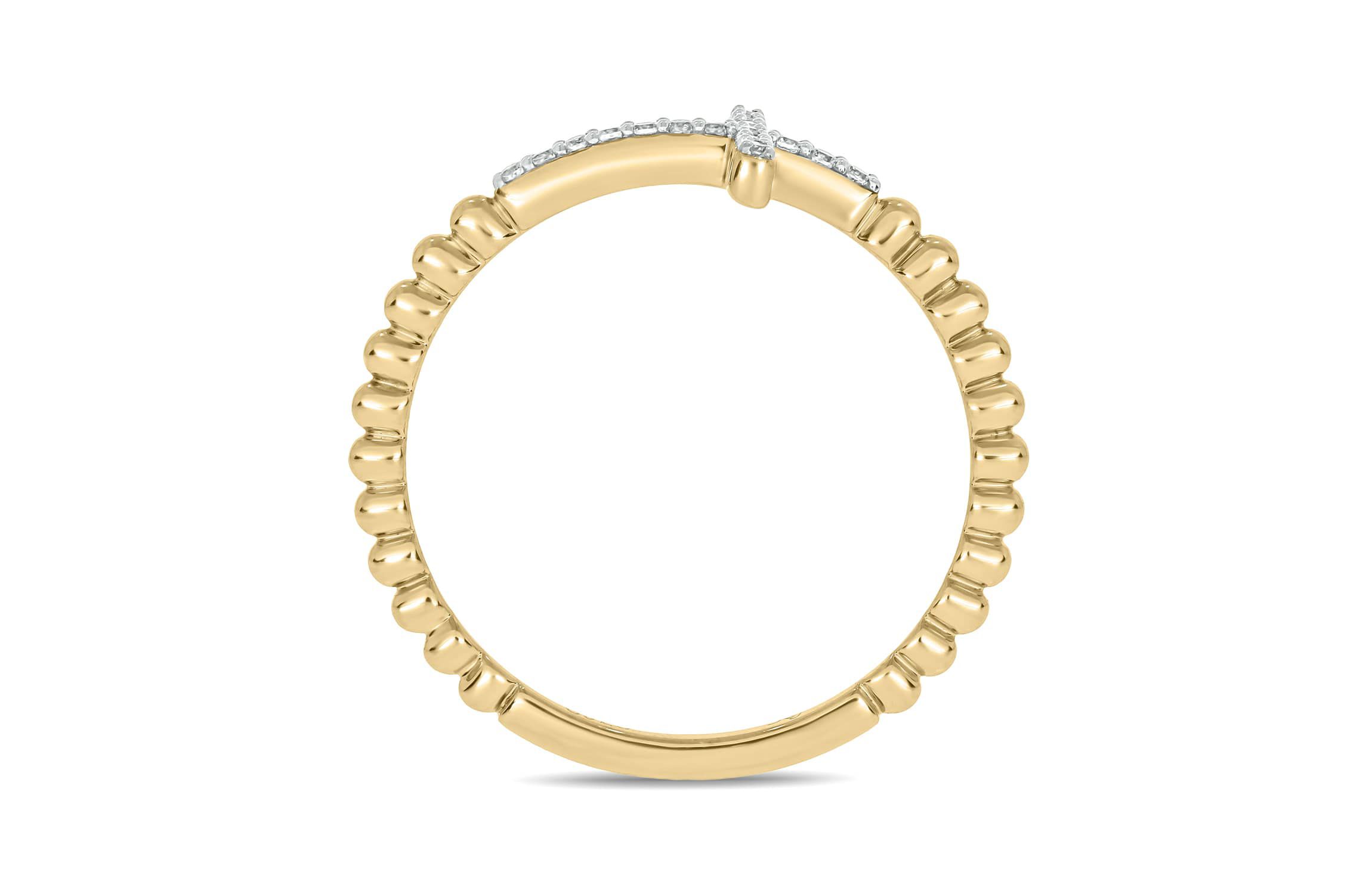 1/10 carat,Diamond Cross,Beads Band in 14K Yellow Gold
