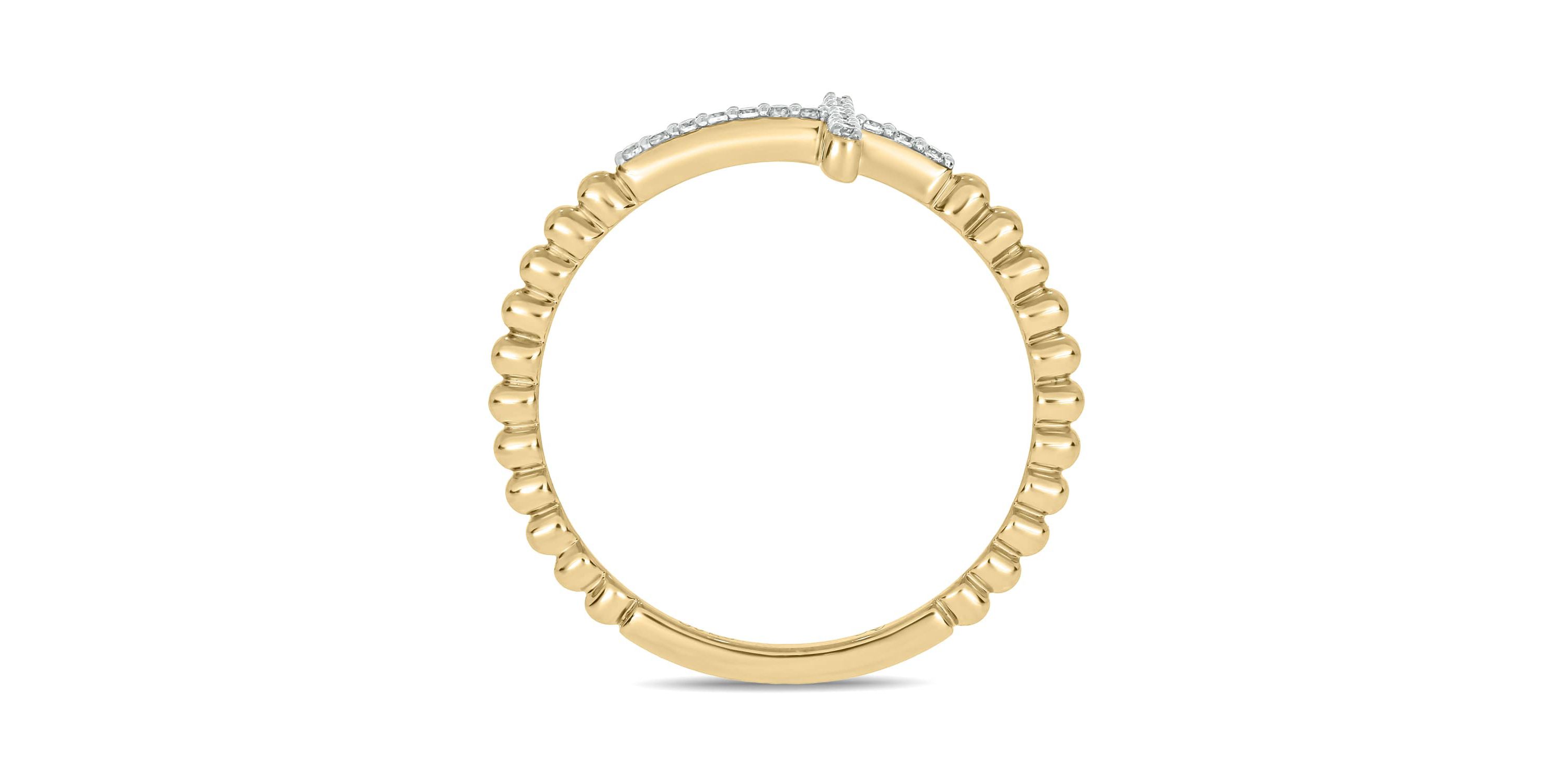 1/10 carat,Diamond Cross,Beads Band in 14K Yellow Gold