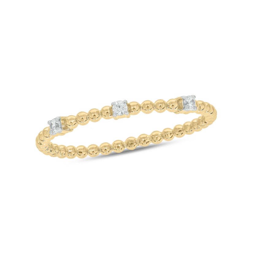 Diamond Accent Beads,Stack Anniversary Band in 14K Yellow Gold