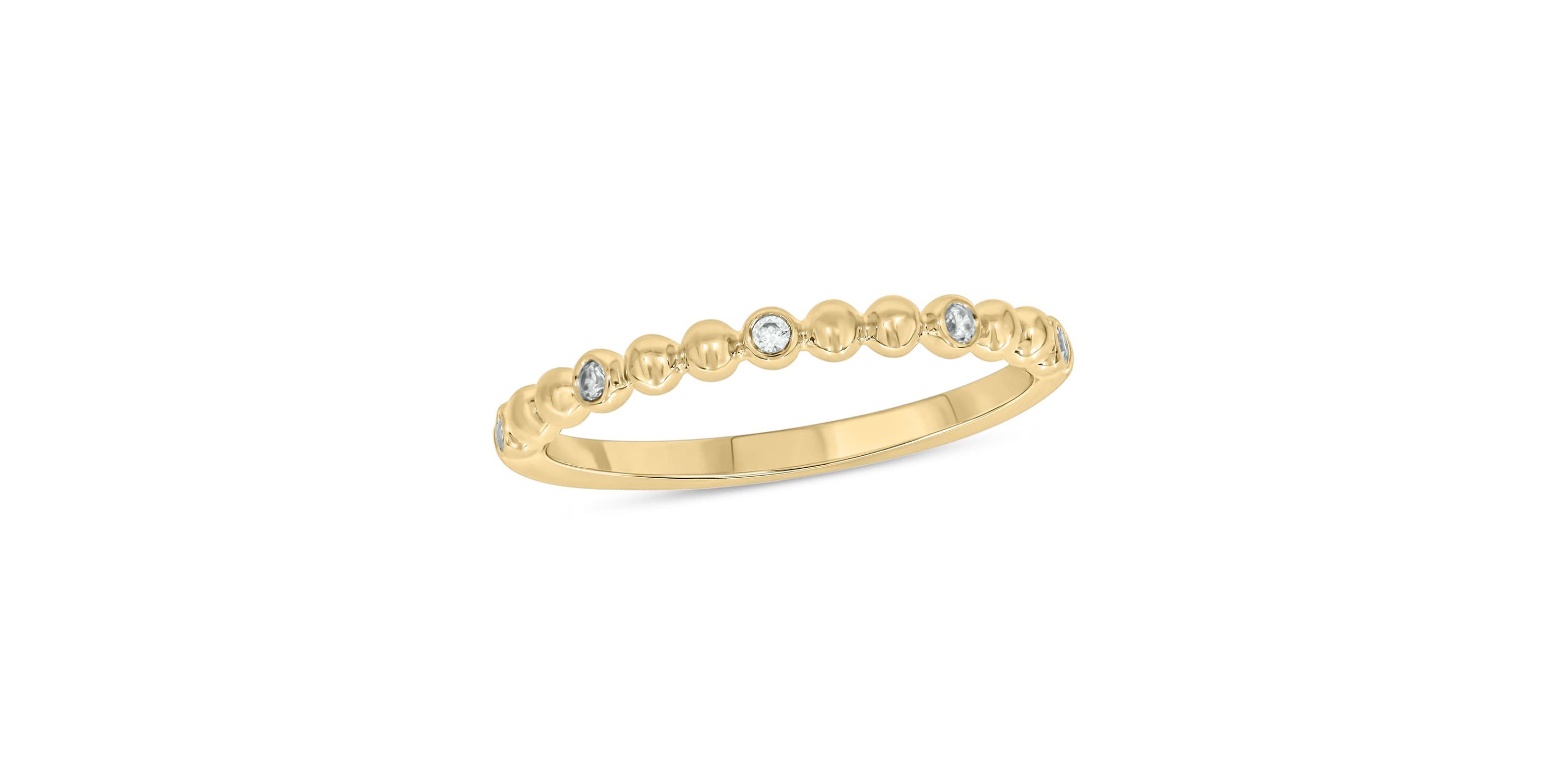 Diamond Accent Beads,Stack Band Anniversary Band in 14K Yellow Gold