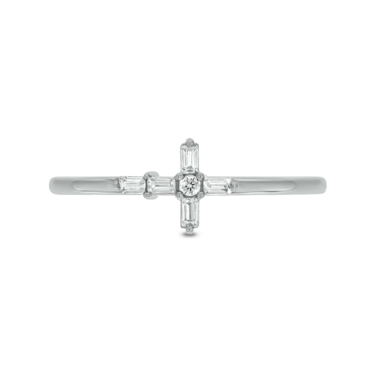 1/10 carat,Diamond Cross,Round & Baguette Ring in 14K White Gold