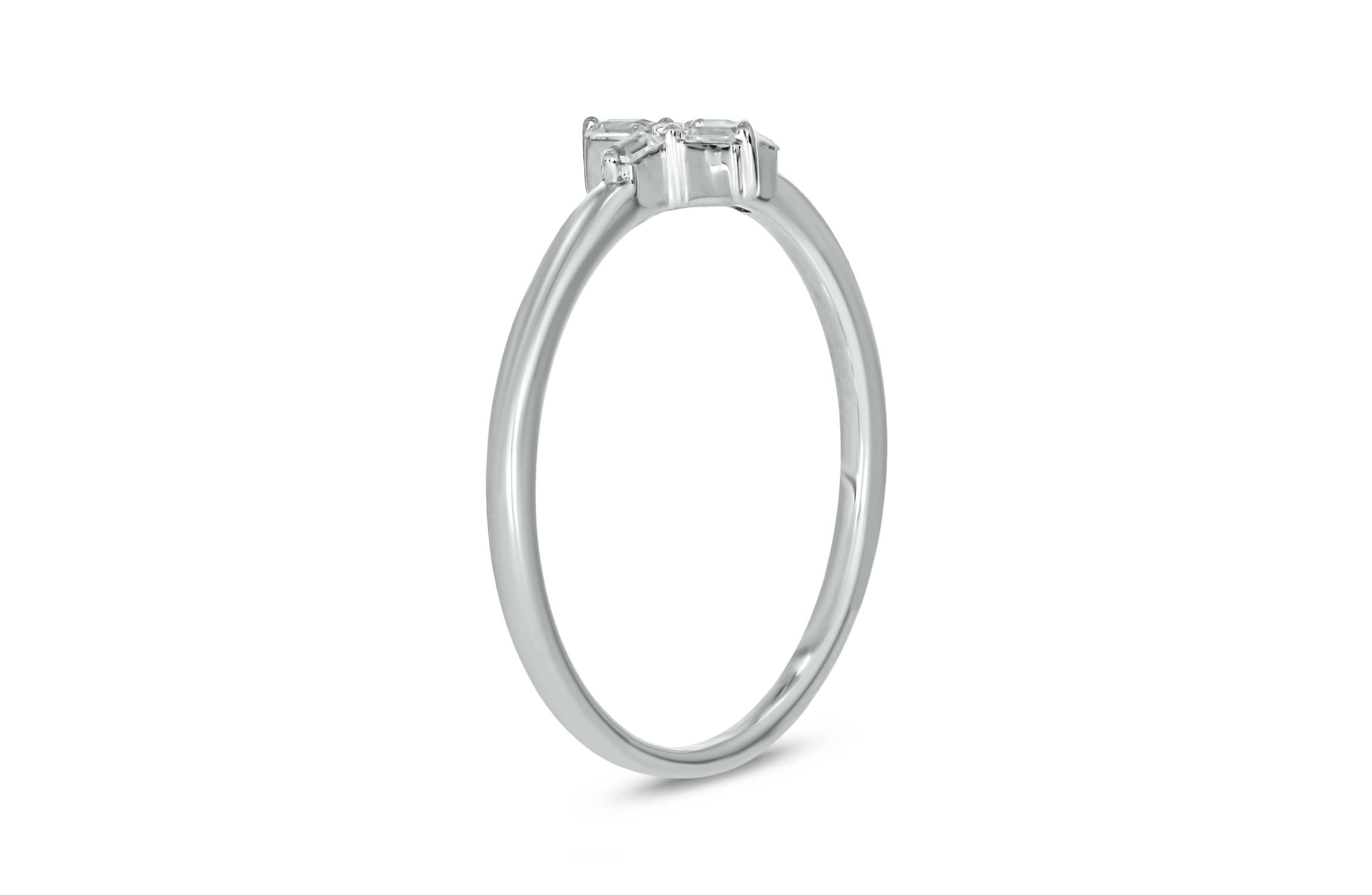 1/10 carat,Diamond Cross,Round & Baguette Ring in 14K White Gold