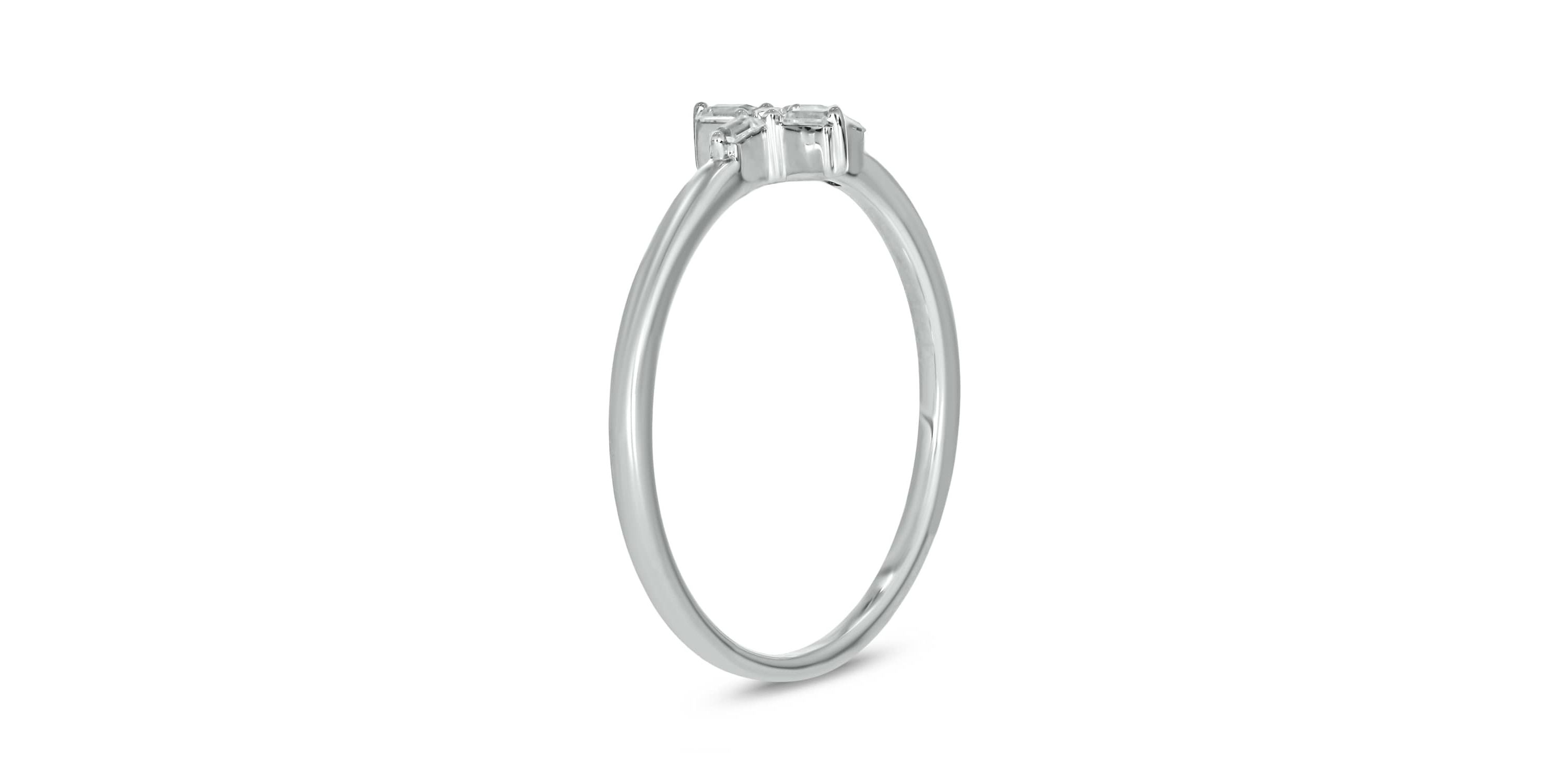 1/10 carat,Diamond Cross,Round & Baguette Ring in 14K White Gold
