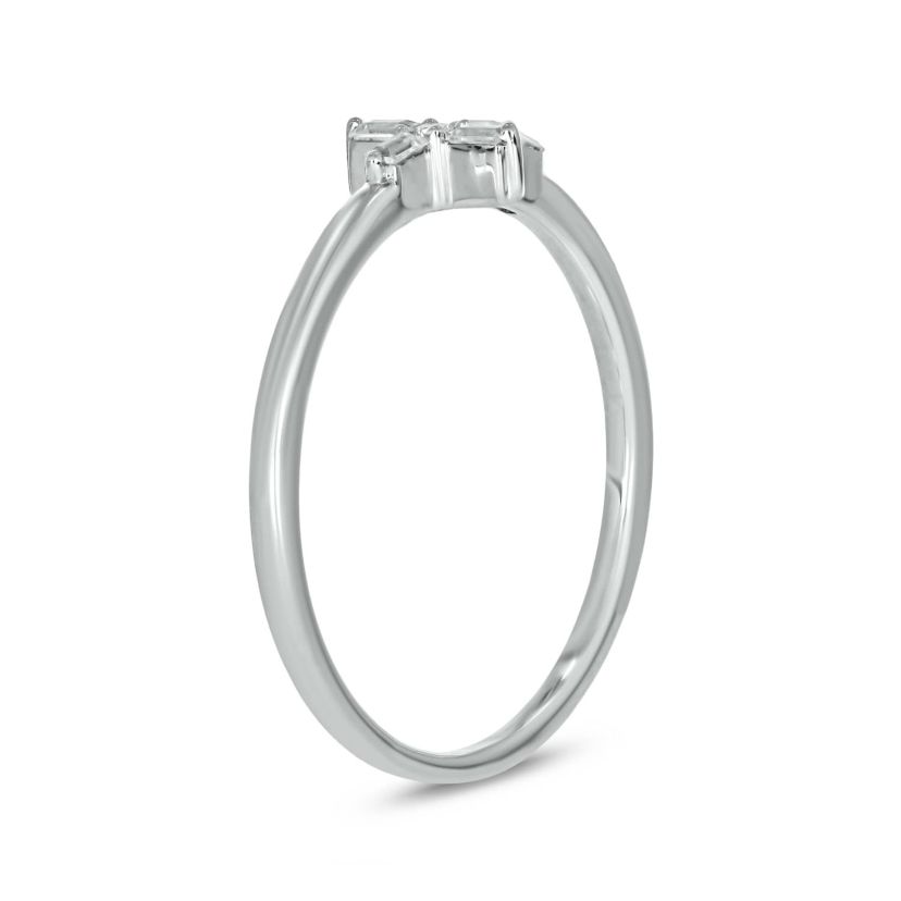 1/10 carat,Diamond Cross,Round & Baguette Ring in 14K White Gold