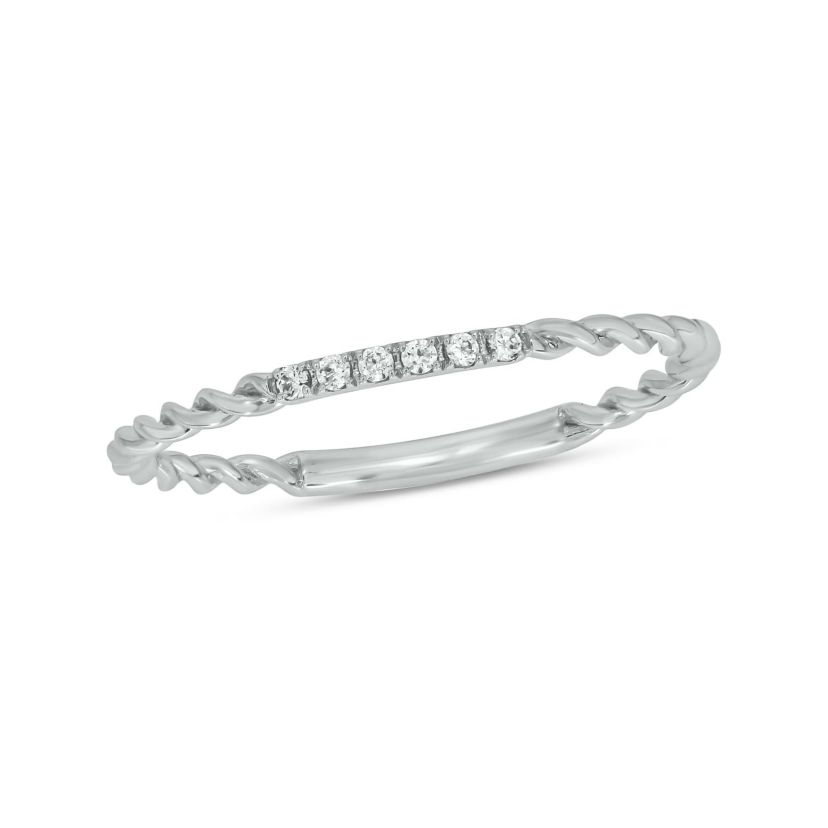 Diamond Accent Rope,Stack Anniversary Band in 14K White Gold