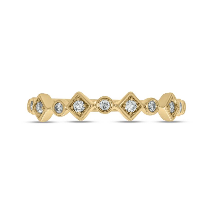 1/10 carat, Diamond Alternate Motifs,stone Stack Band Ring in 14K Yellow Gold