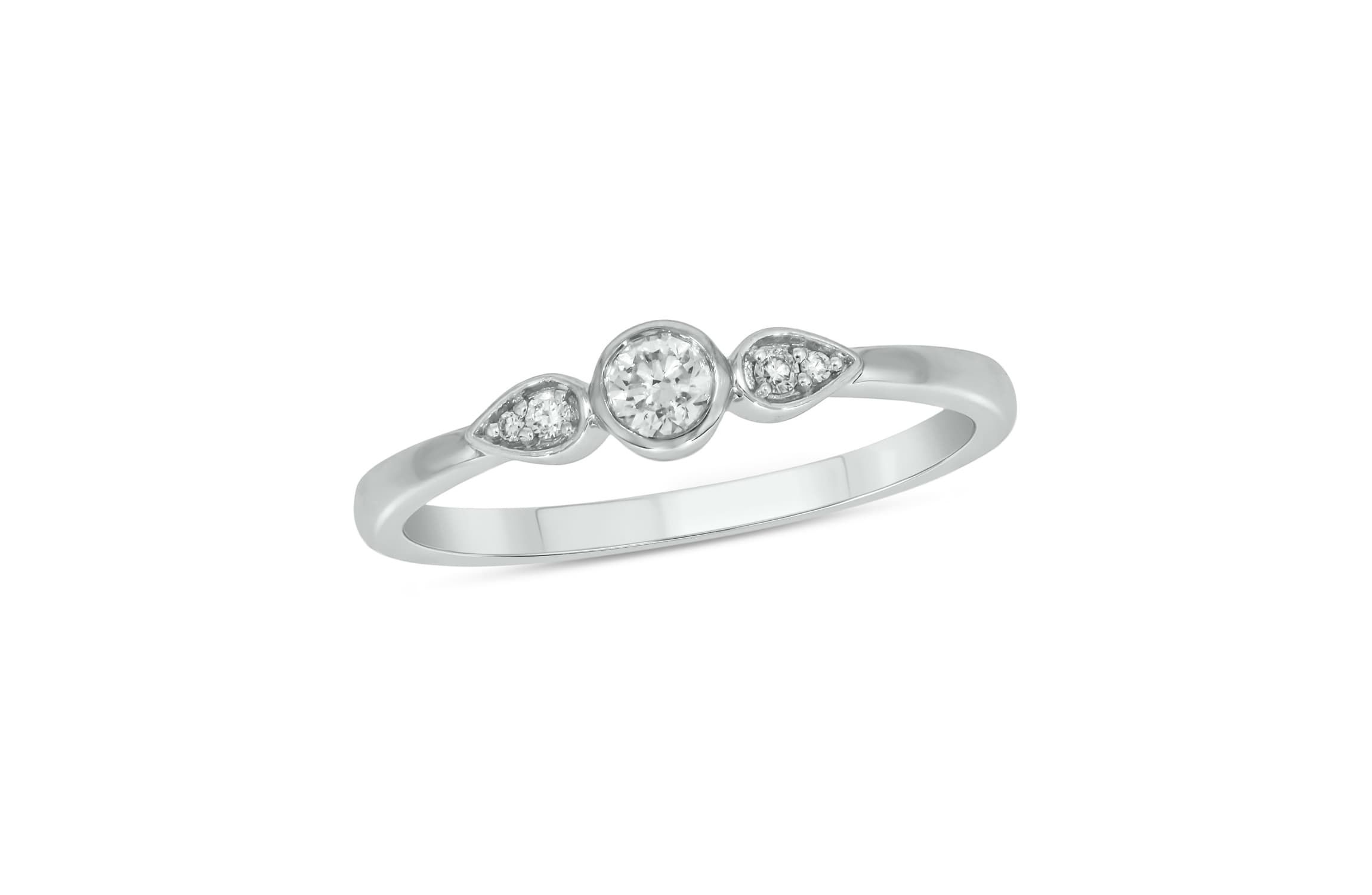 1/6 Carat, Diamond Two Round Diamond Accents In A Timeless Pear Shape Ring in 14K White Gold