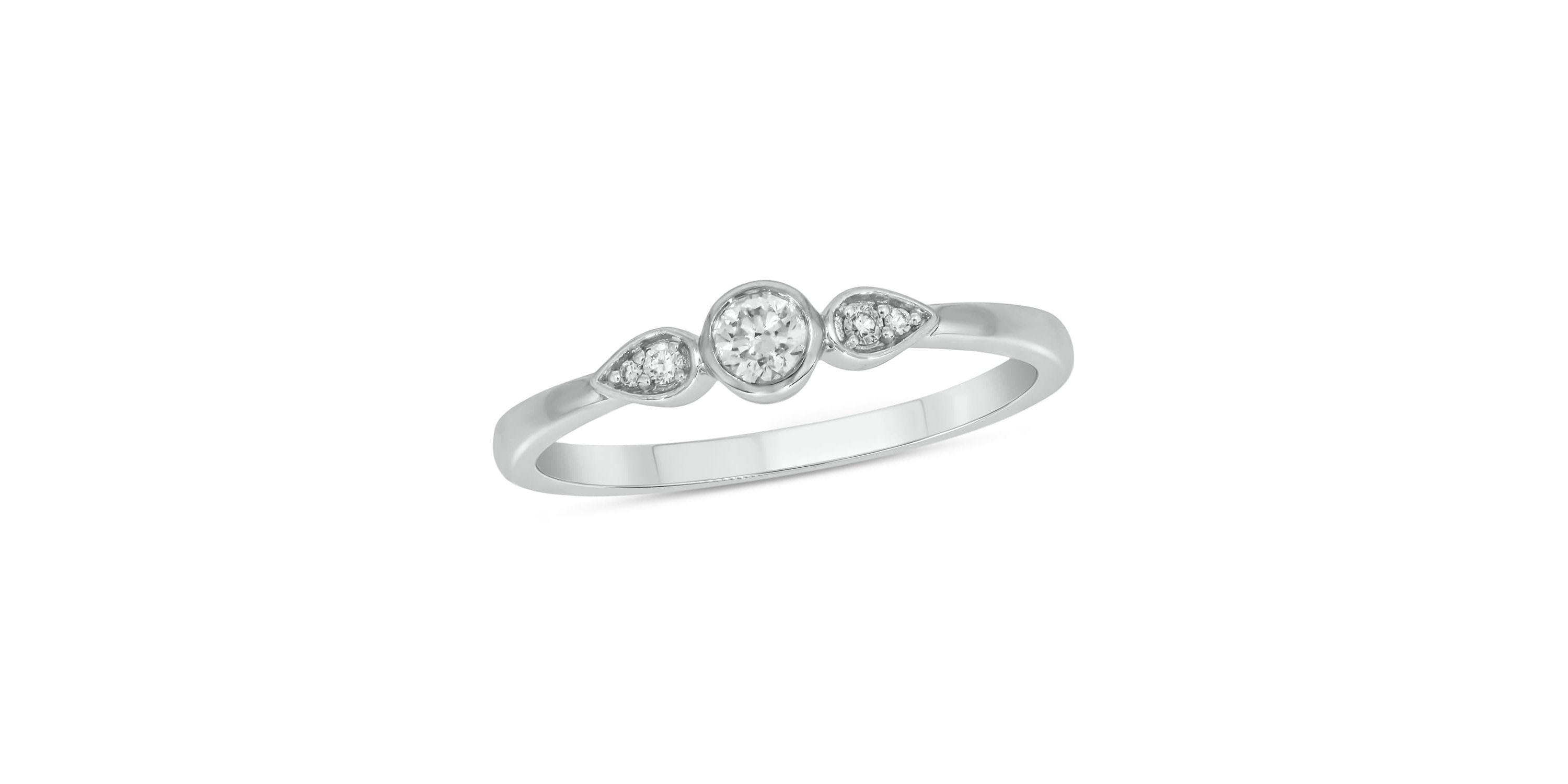 1/6 Carat, Diamond Two Round Diamond Accents In A Timeless Pear Shape Ring in 14K White Gold