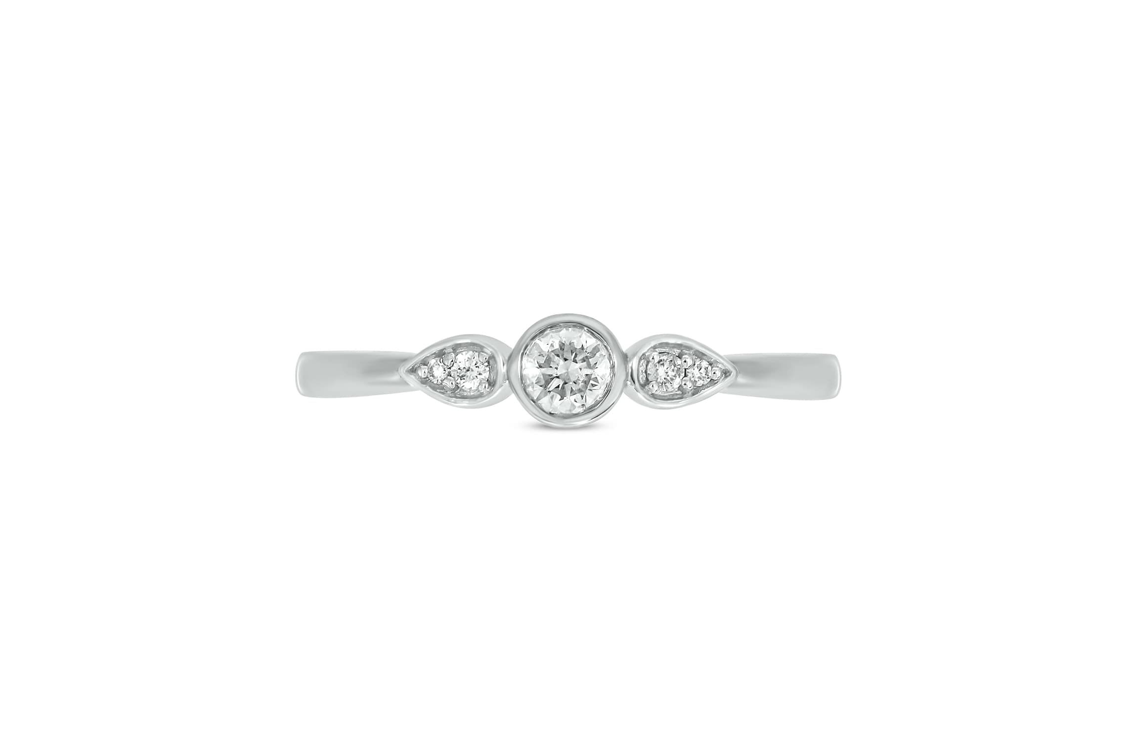 1/6 Carat, Diamond Two Round Diamond Accents In A Timeless Pear Shape Ring in 14K White Gold
