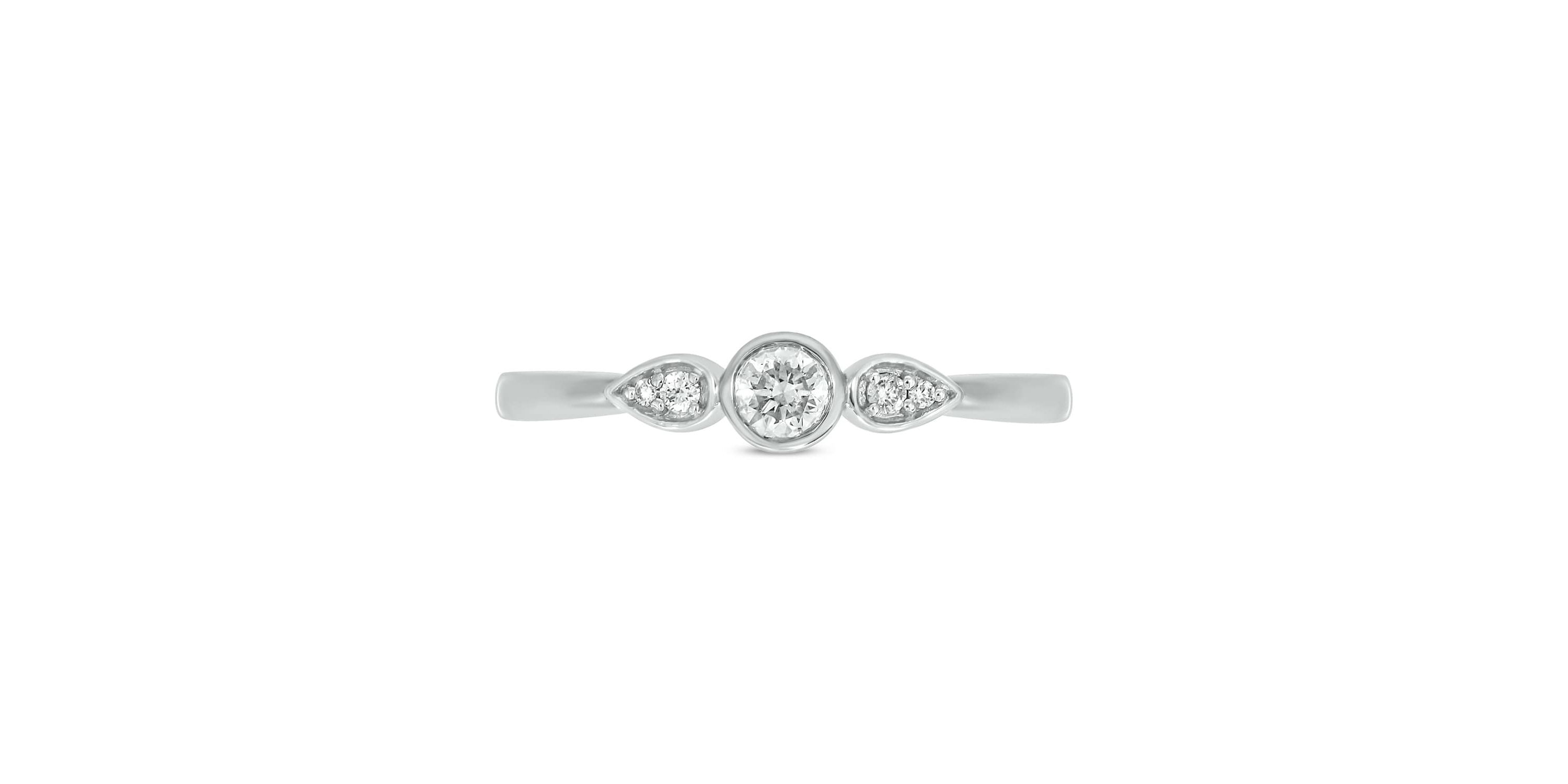 1/6 Carat, Diamond Two Round Diamond Accents In A Timeless Pear Shape Ring in 14K White Gold