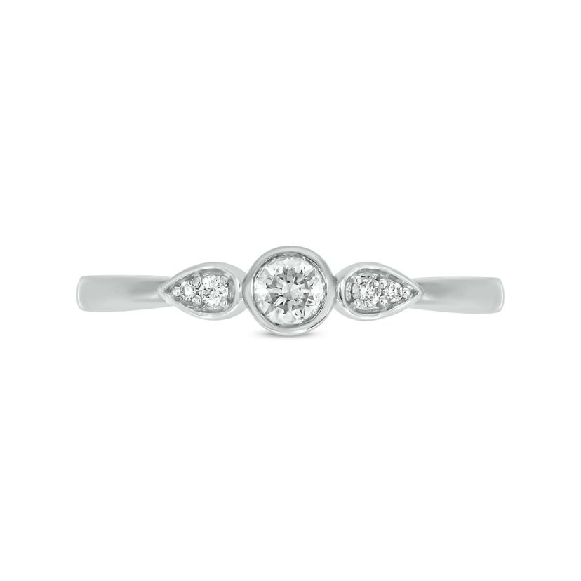 1/6 Carat, Diamond Two Round Diamond Accents In A Timeless Pear Shape Ring in 14K White Gold