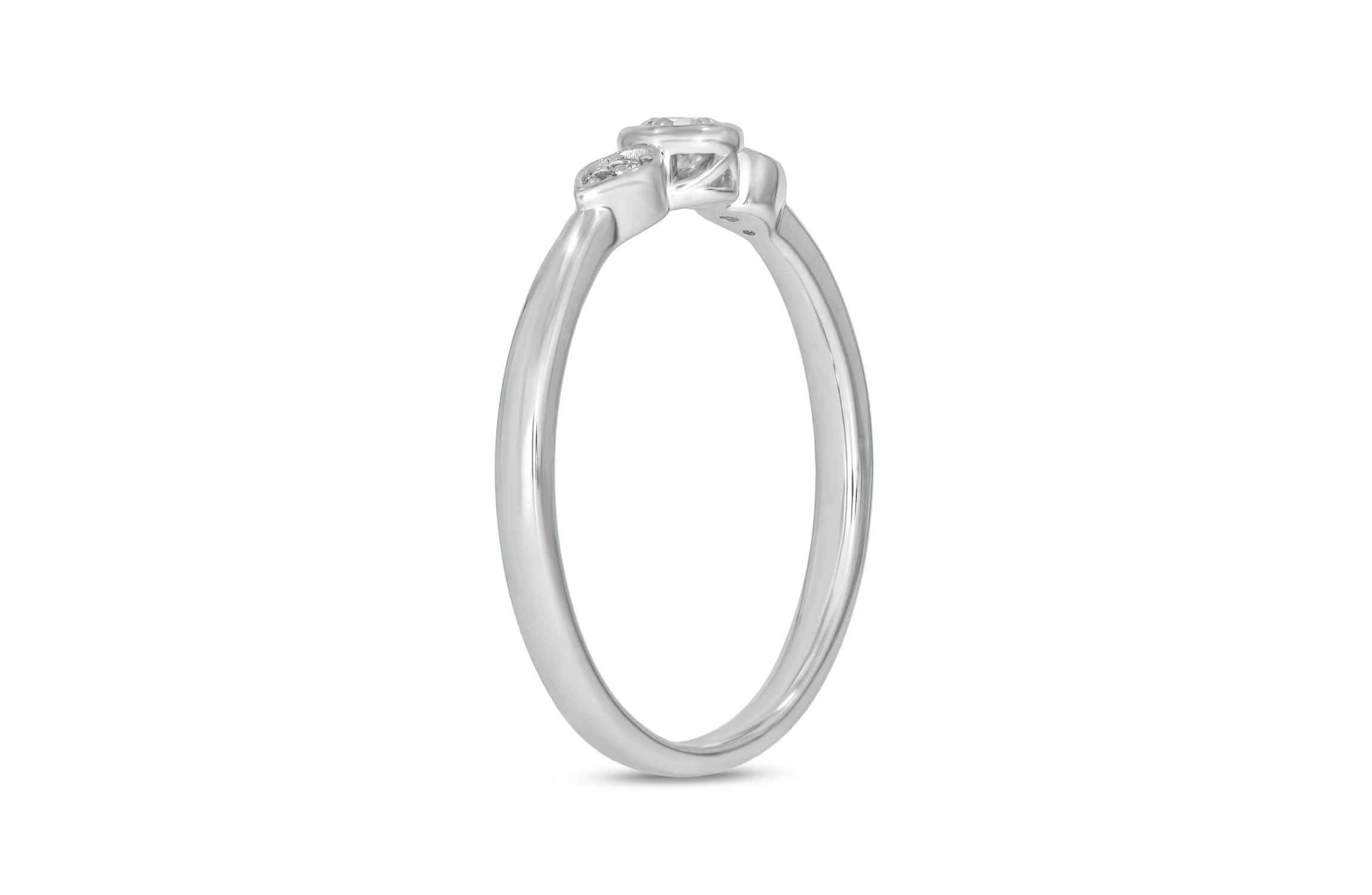 1/6 Carat, Diamond Two Round Diamond Accents In A Timeless Pear Shape Ring in 14K White Gold