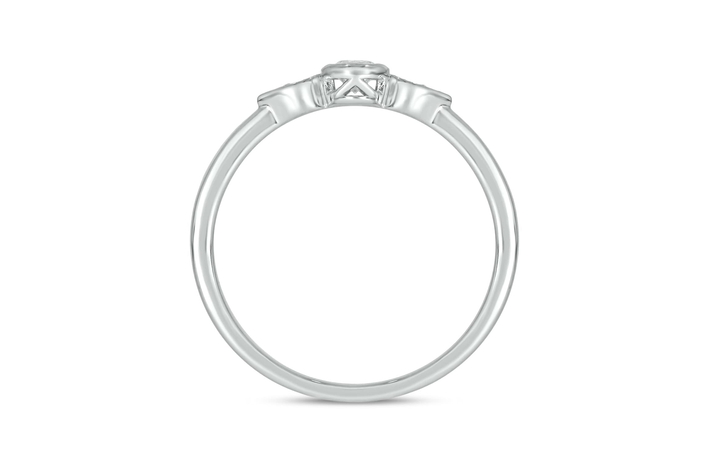 1/6 Carat, Diamond Two Round Diamond Accents In A Timeless Pear Shape Ring in 14K White Gold