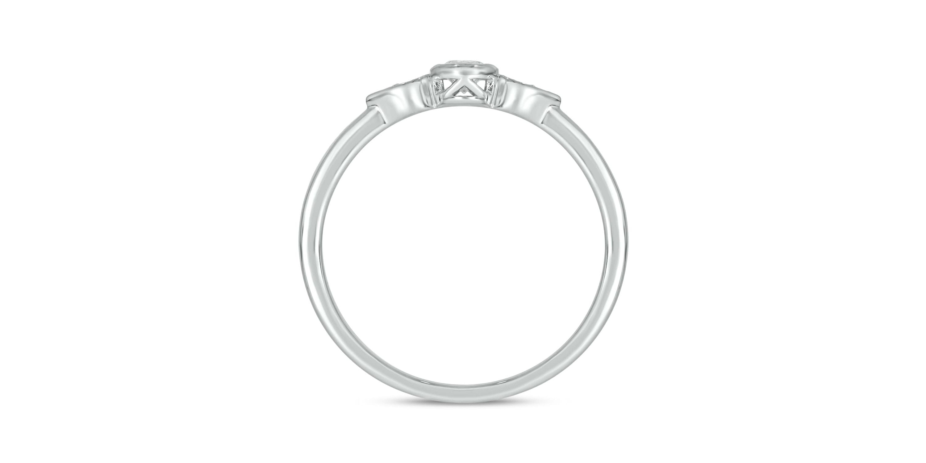 1/6 Carat, Diamond Two Round Diamond Accents In A Timeless Pear Shape Ring in 14K White Gold