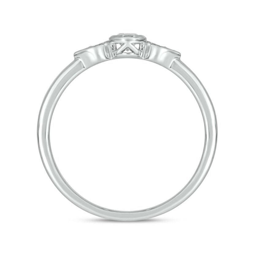 1/6 Carat, Diamond Two Round Diamond Accents In A Timeless Pear Shape Ring in 14K White Gold