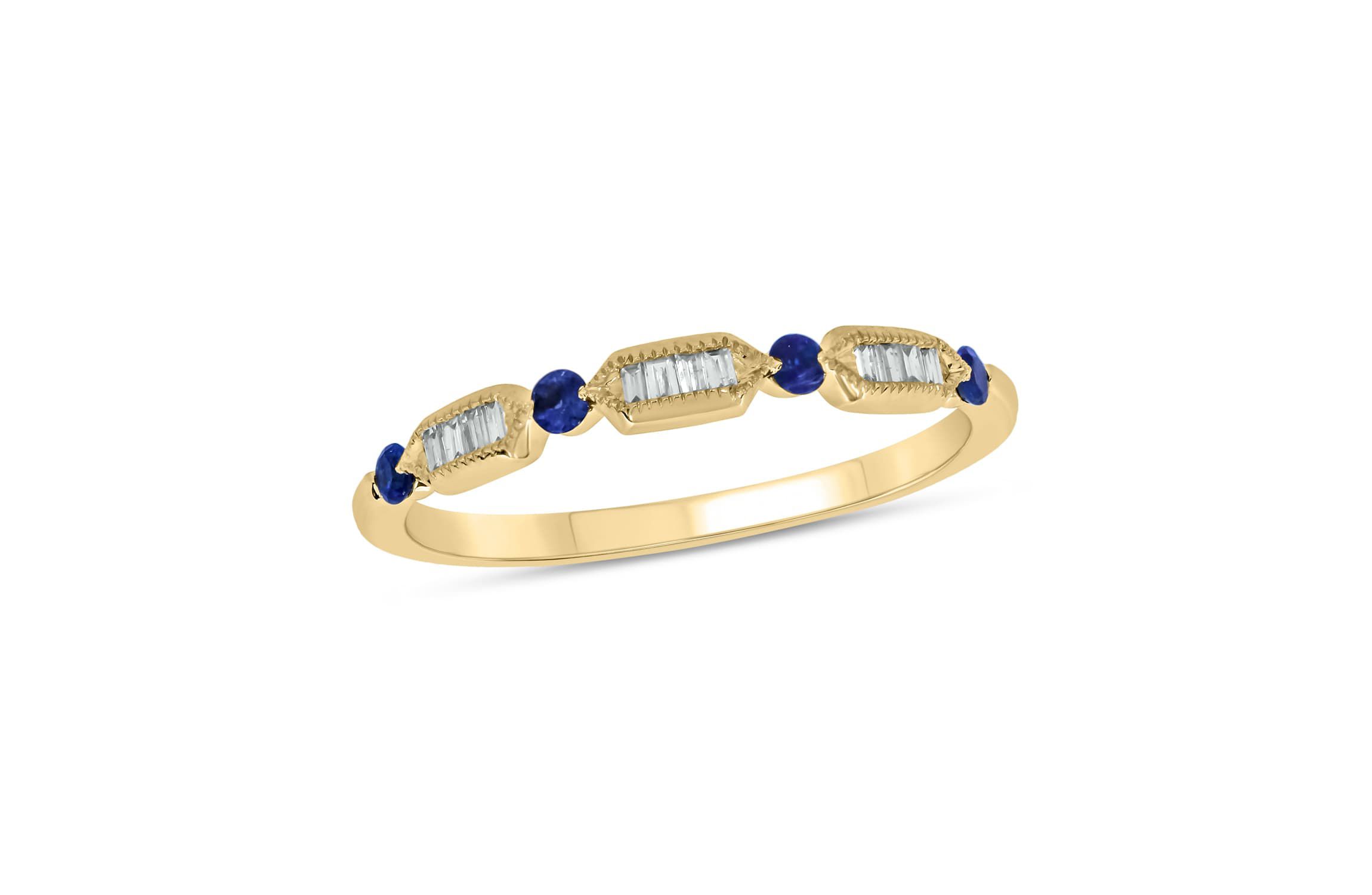 1/5 Carat, Diamonds With Vibrant Blue Sapphires in 14K White Gold