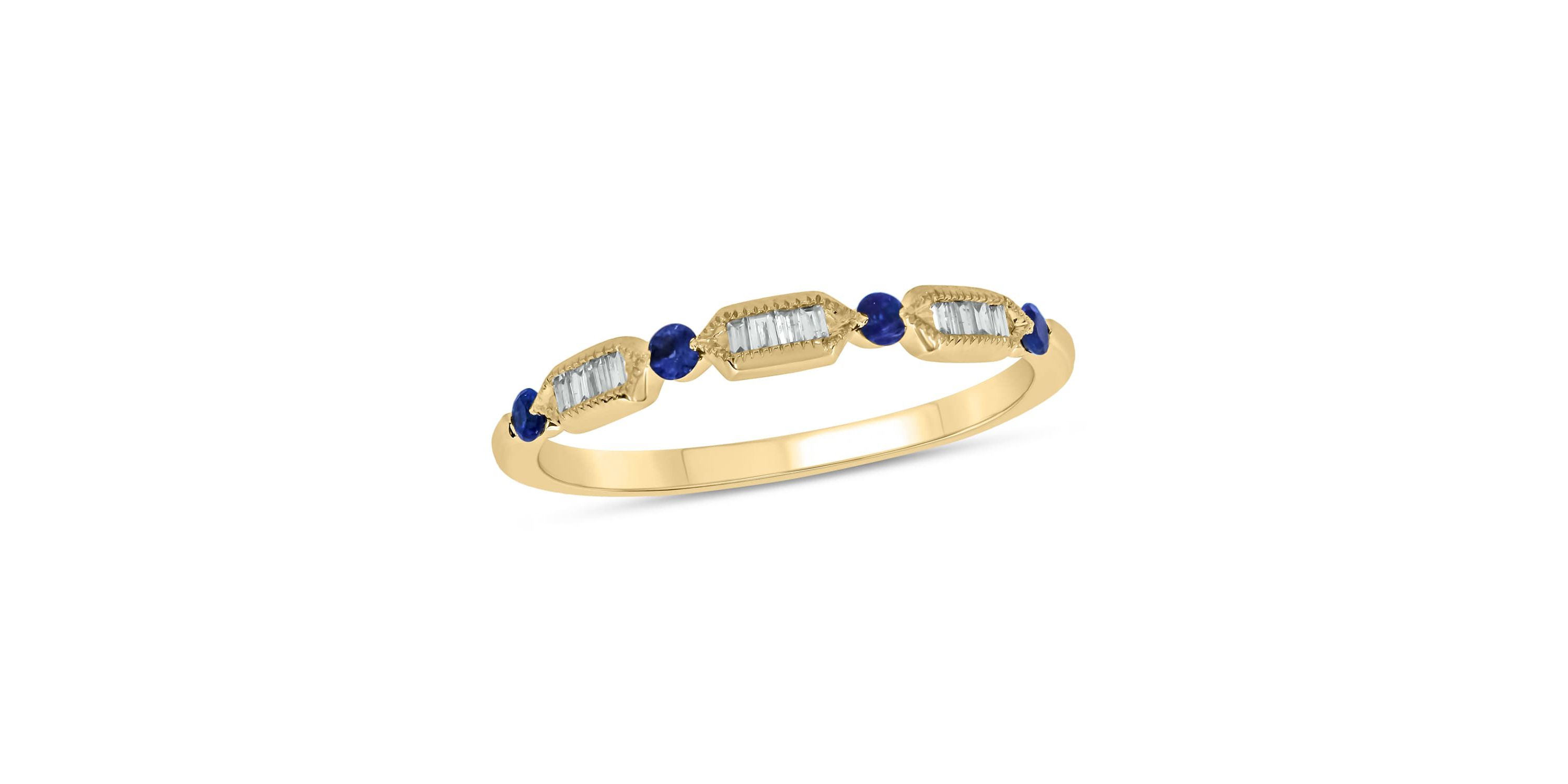 1/5 Carat, Diamonds With Vibrant Blue Sapphires in 14K White Gold