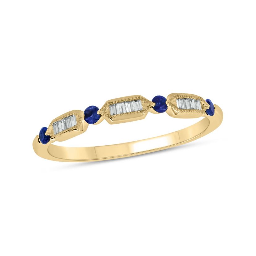1/5 Carat, Diamonds With Vibrant Blue Sapphires in 14K White Gold