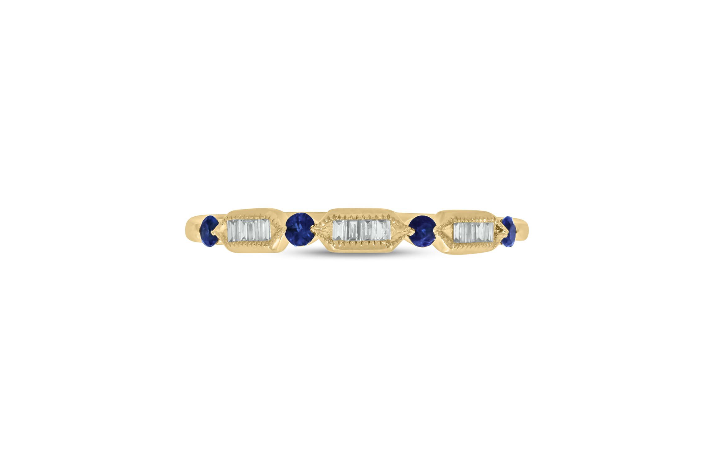 1/5 Carat, Diamonds With Vibrant Blue Sapphires in 14K White Gold