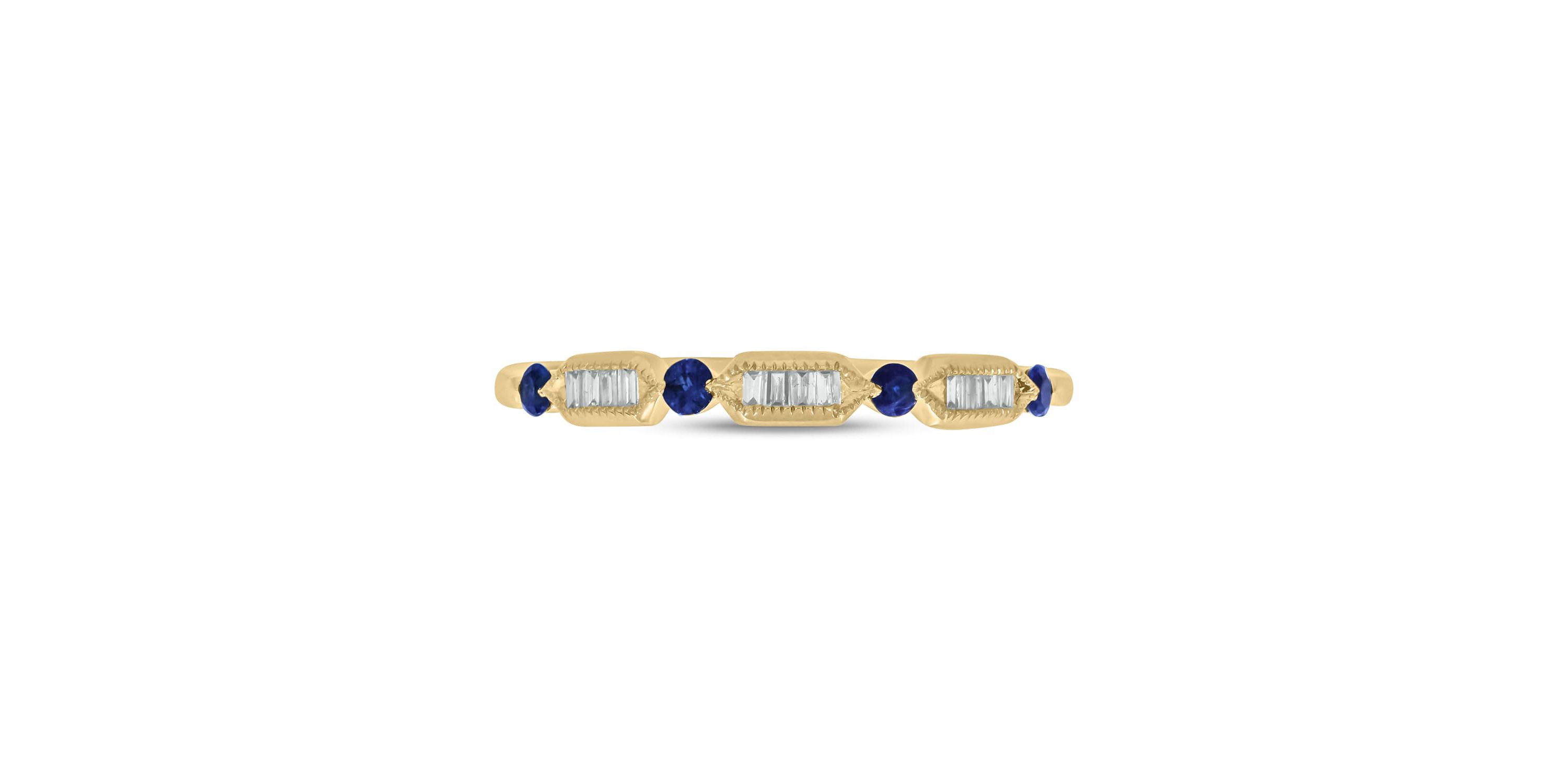 1/5 Carat, Diamonds With Vibrant Blue Sapphires in 14K White Gold