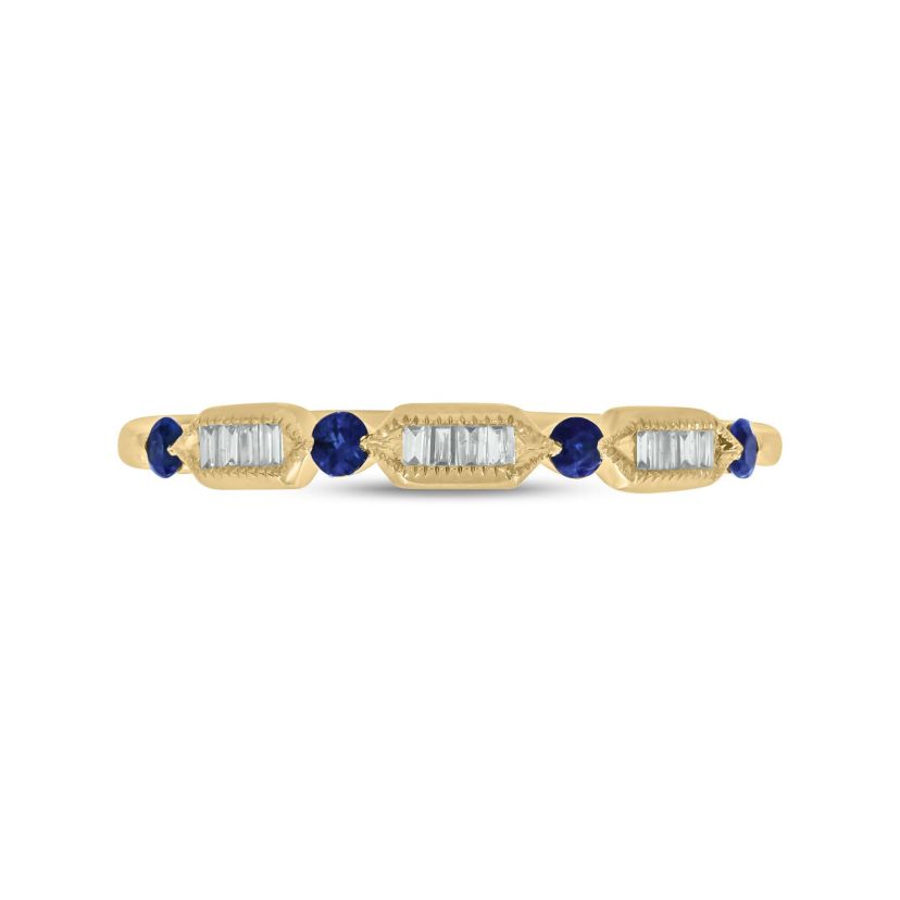 1/5 Carat, Diamonds With Vibrant Blue Sapphires in 14K White Gold