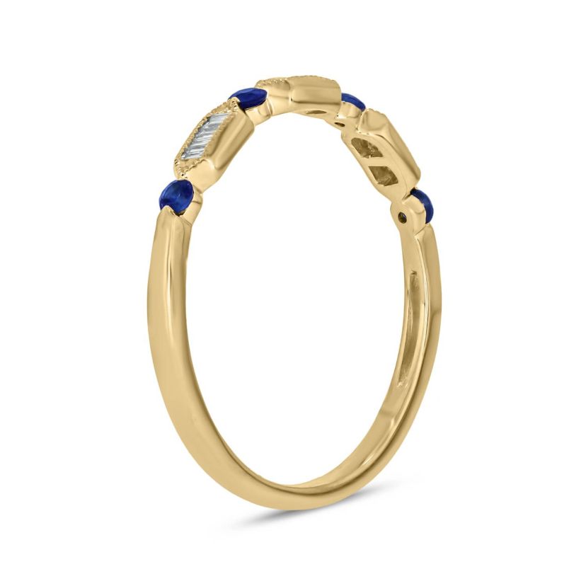 1/5 Carat, Diamonds With Vibrant Blue Sapphires in 14K White Gold