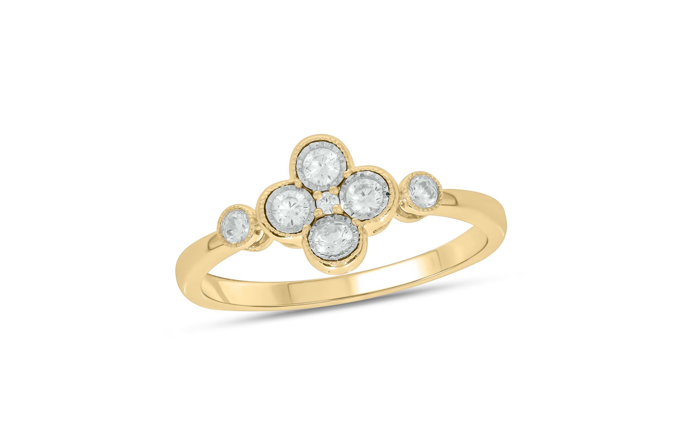 1/4 Carat, Diamonds Floral-inspired elegant Ring in 14K Yellow Gold