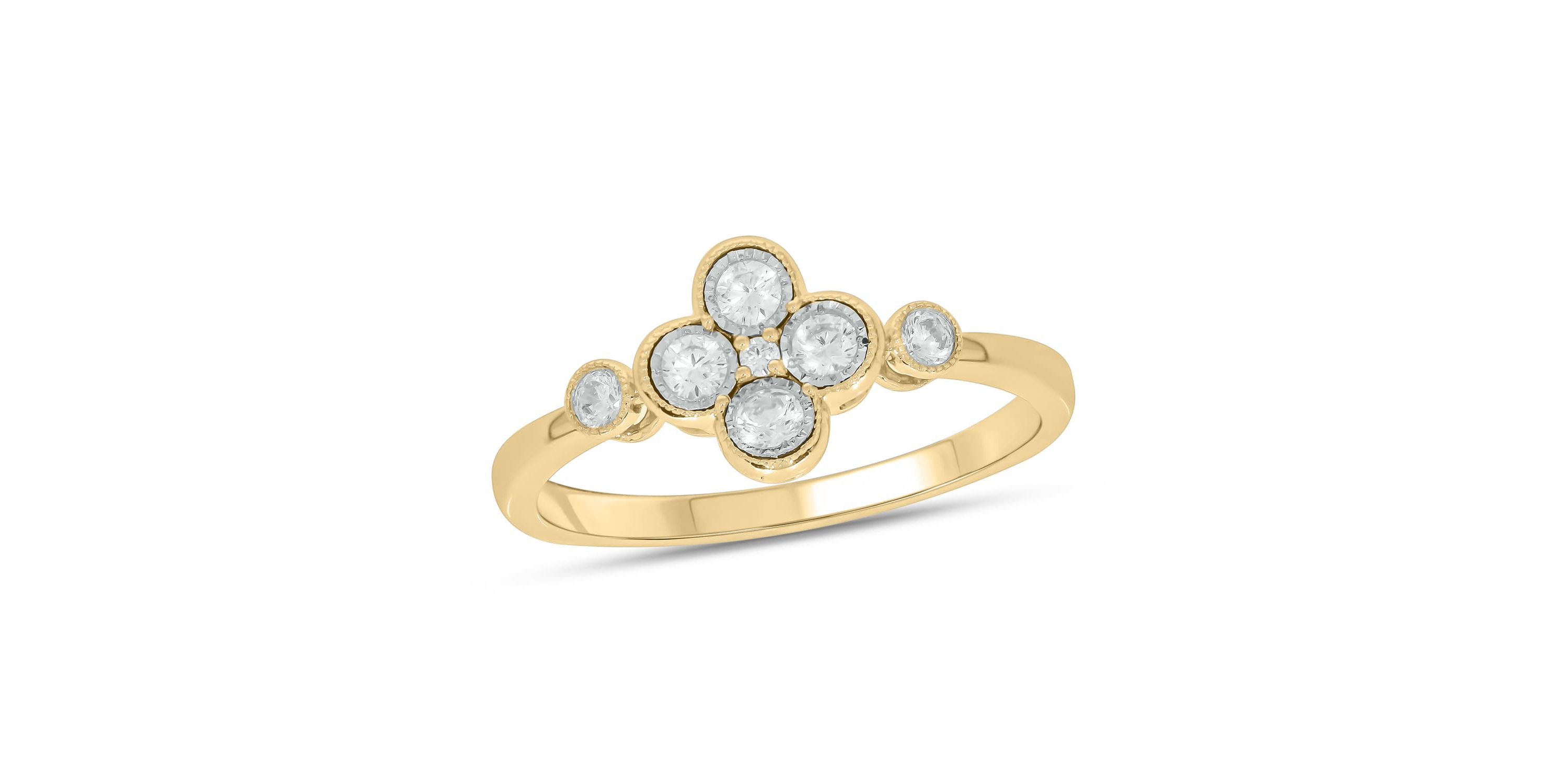 1/4 Carat, Diamonds Floral-inspired elegant Ring in 14K Yellow Gold