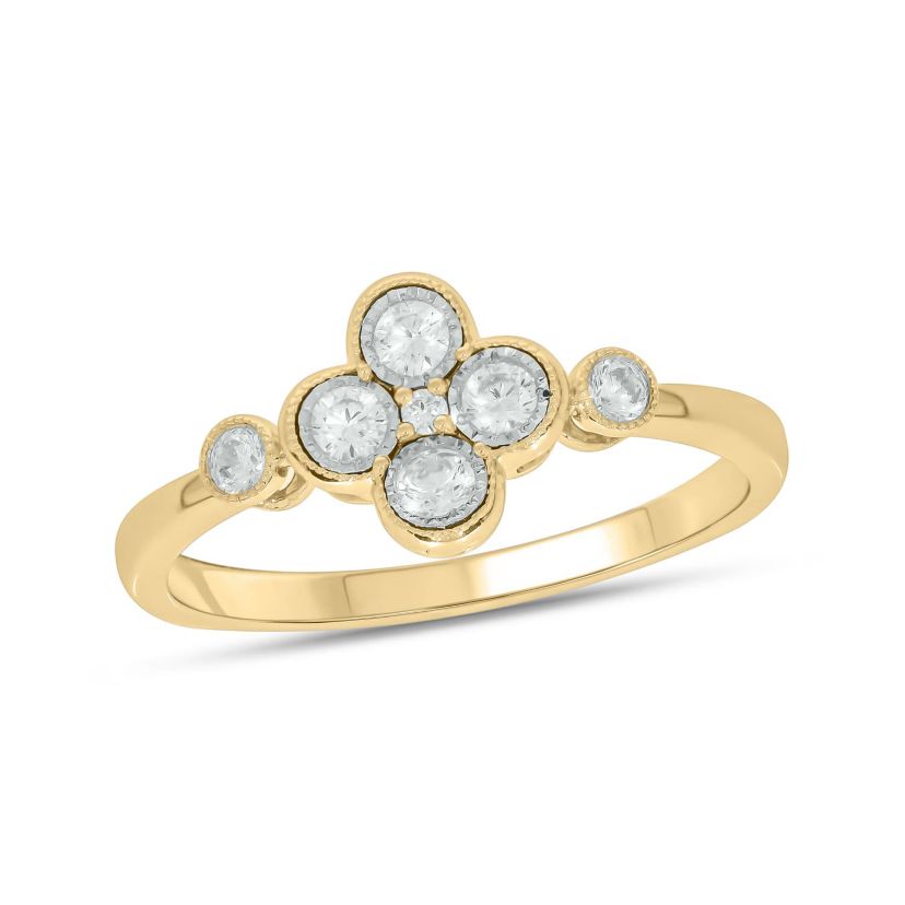 1/4 Carat, Diamonds Floral-inspired elegant Ring in 14K Yellow Gold