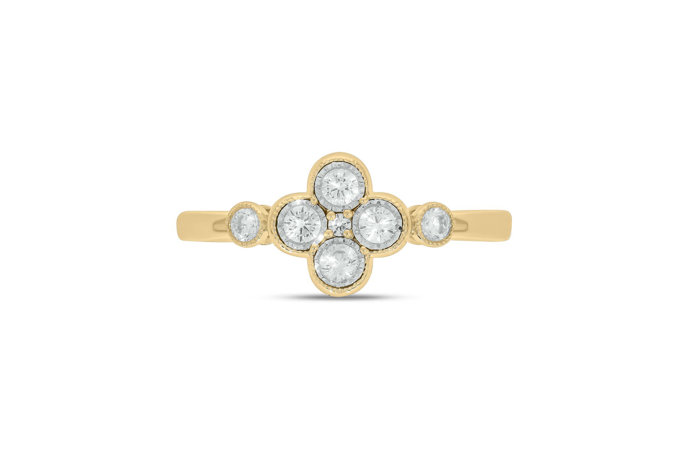1/4 Carat, Diamonds Floral-inspired elegant Ring in 14K Yellow Gold