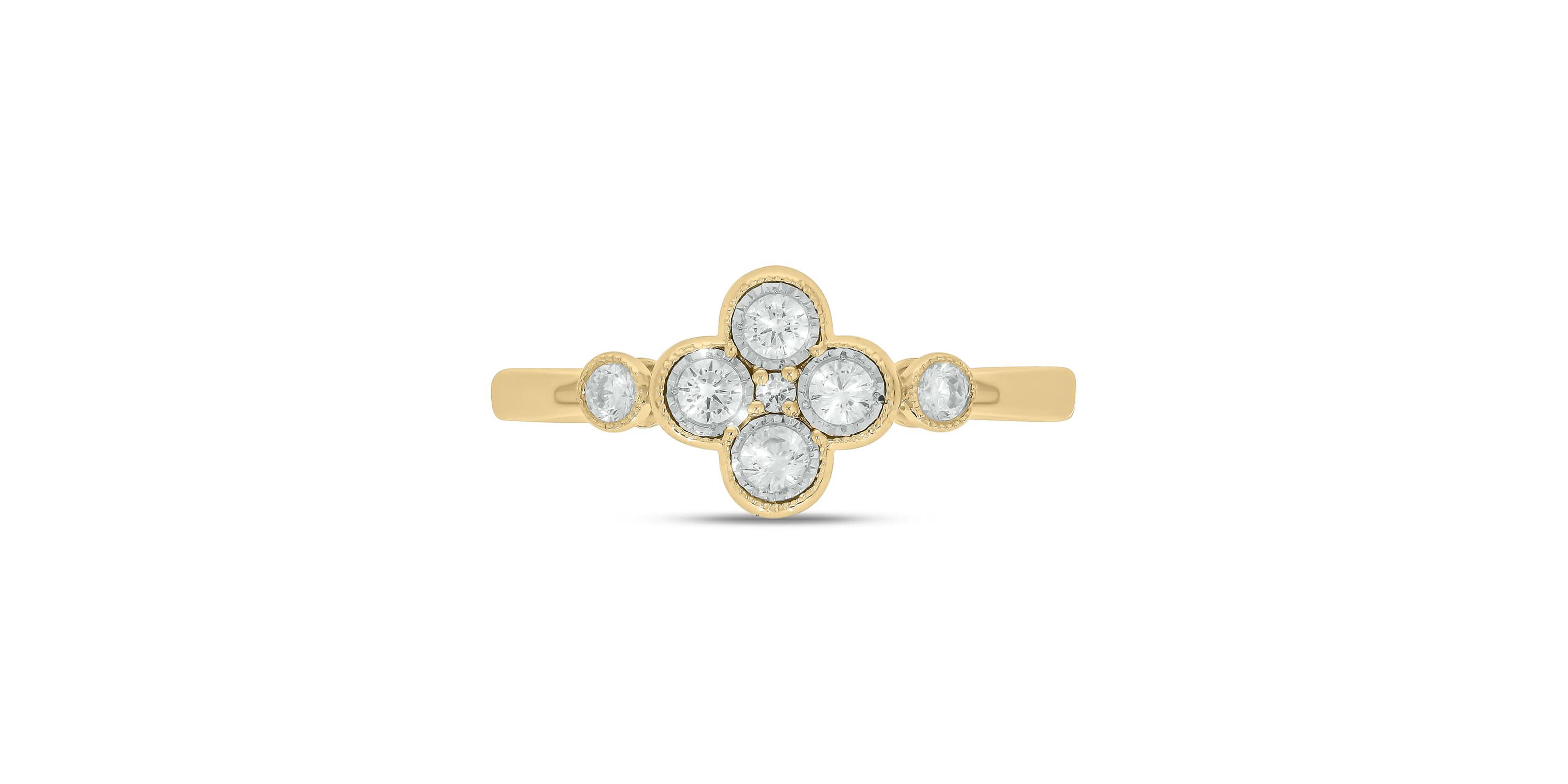1/4 Carat, Diamonds Floral-inspired elegant Ring in 14K Yellow Gold