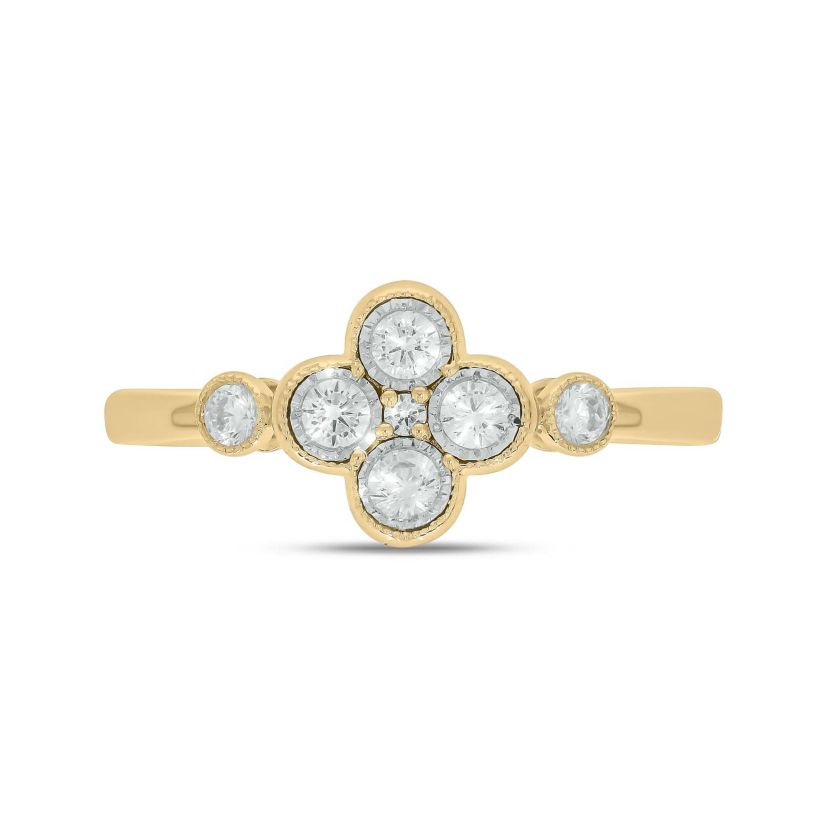 1/4 Carat, Diamonds Floral-inspired elegant Ring in 14K Yellow Gold