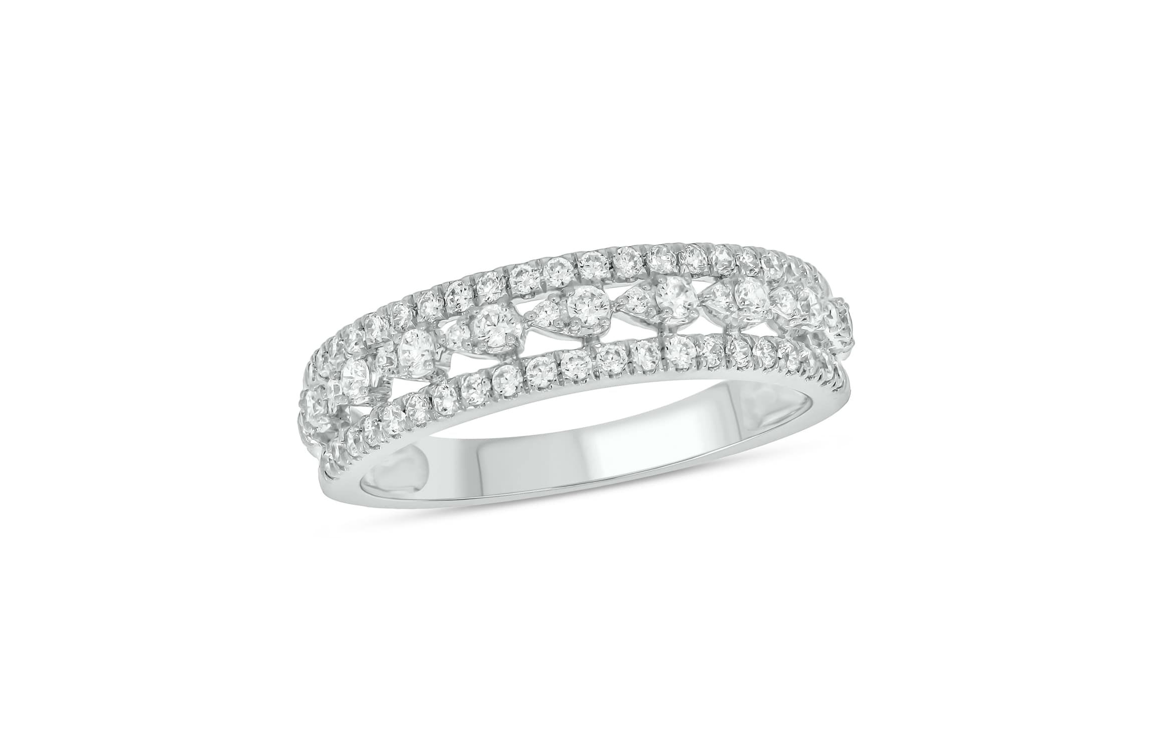 1/2 Carat, Diamonds gold 3-row diamond Ring in 10K White Gold