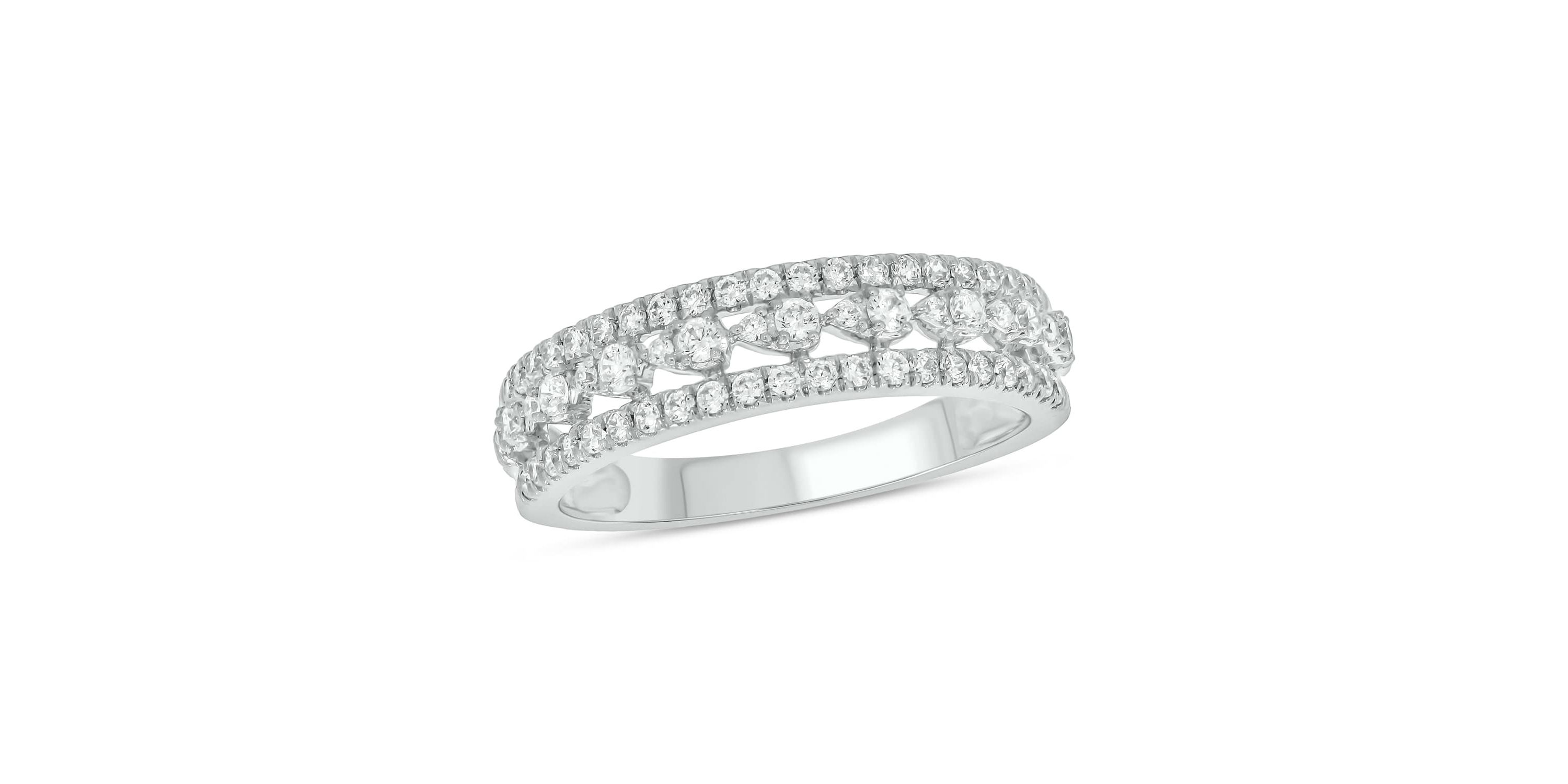 1/2 Carat, Diamonds gold 3-row diamond Ring in 10K White Gold