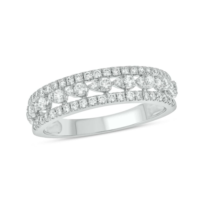 1/2 Carat, Diamonds gold 3-row diamond Ring in 10K White Gold