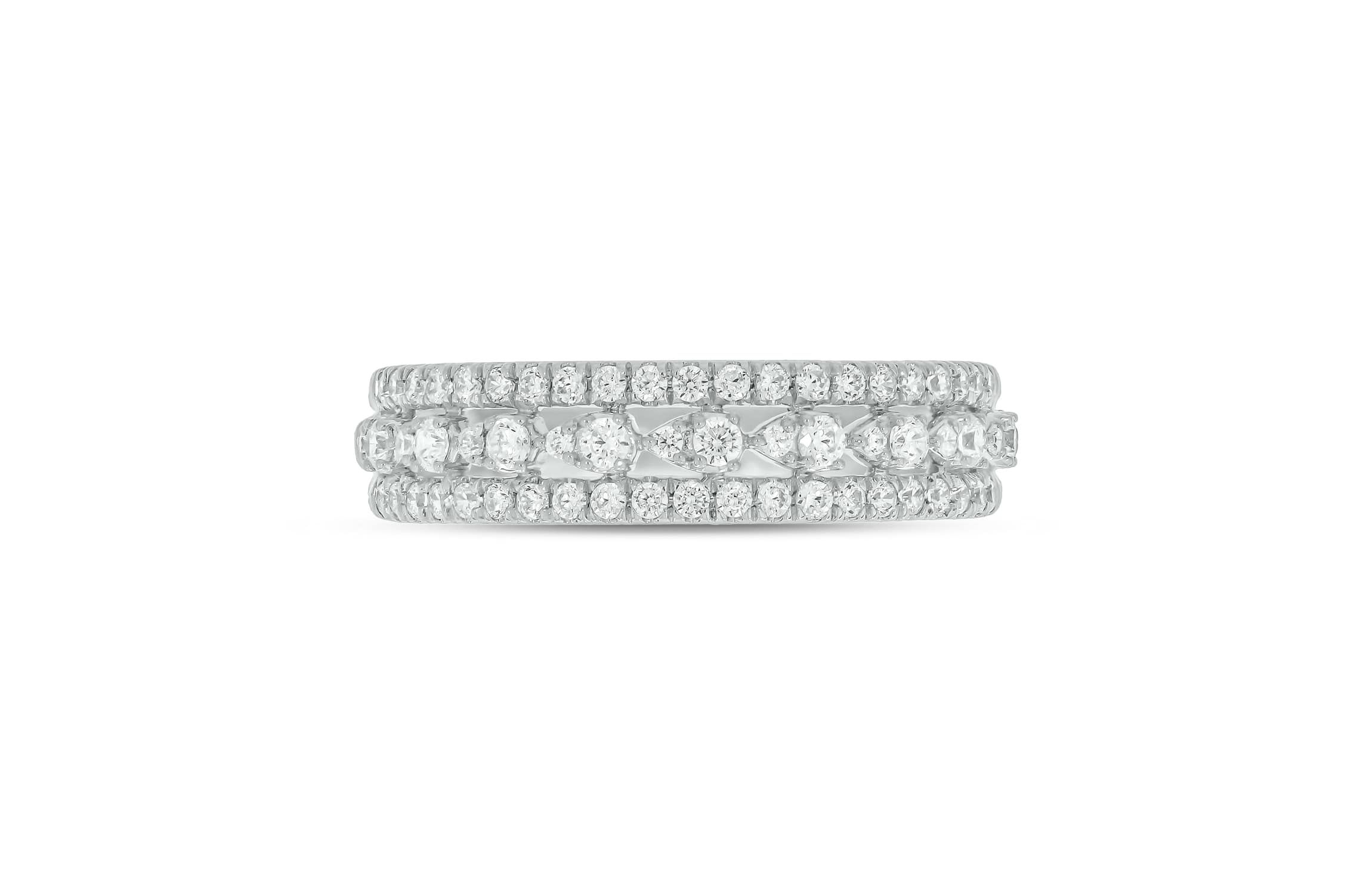 1/2 Carat, Diamonds gold 3-row diamond Ring in 10K White Gold