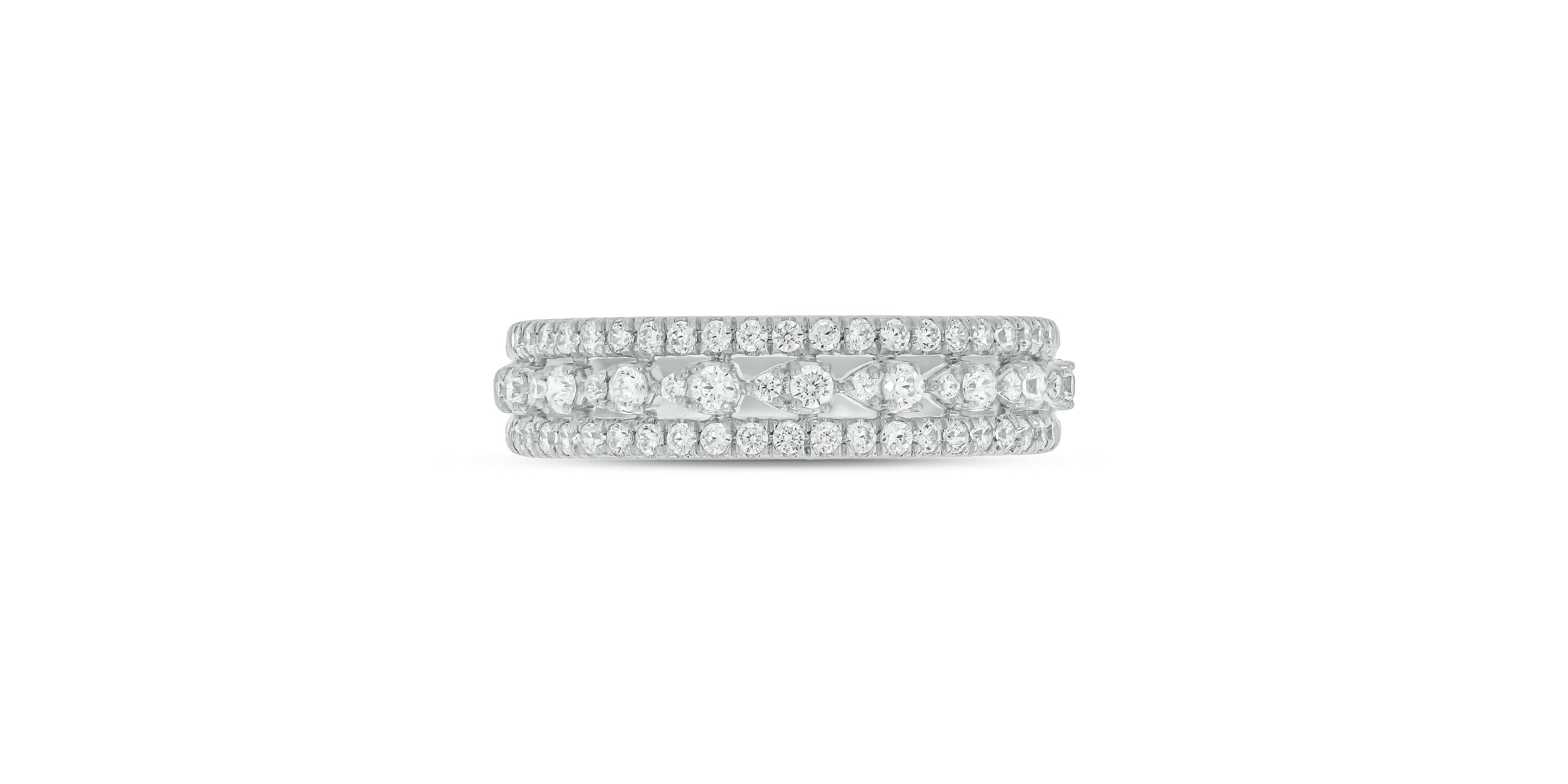 1/2 Carat, Diamonds gold 3-row diamond Ring in 10K White Gold