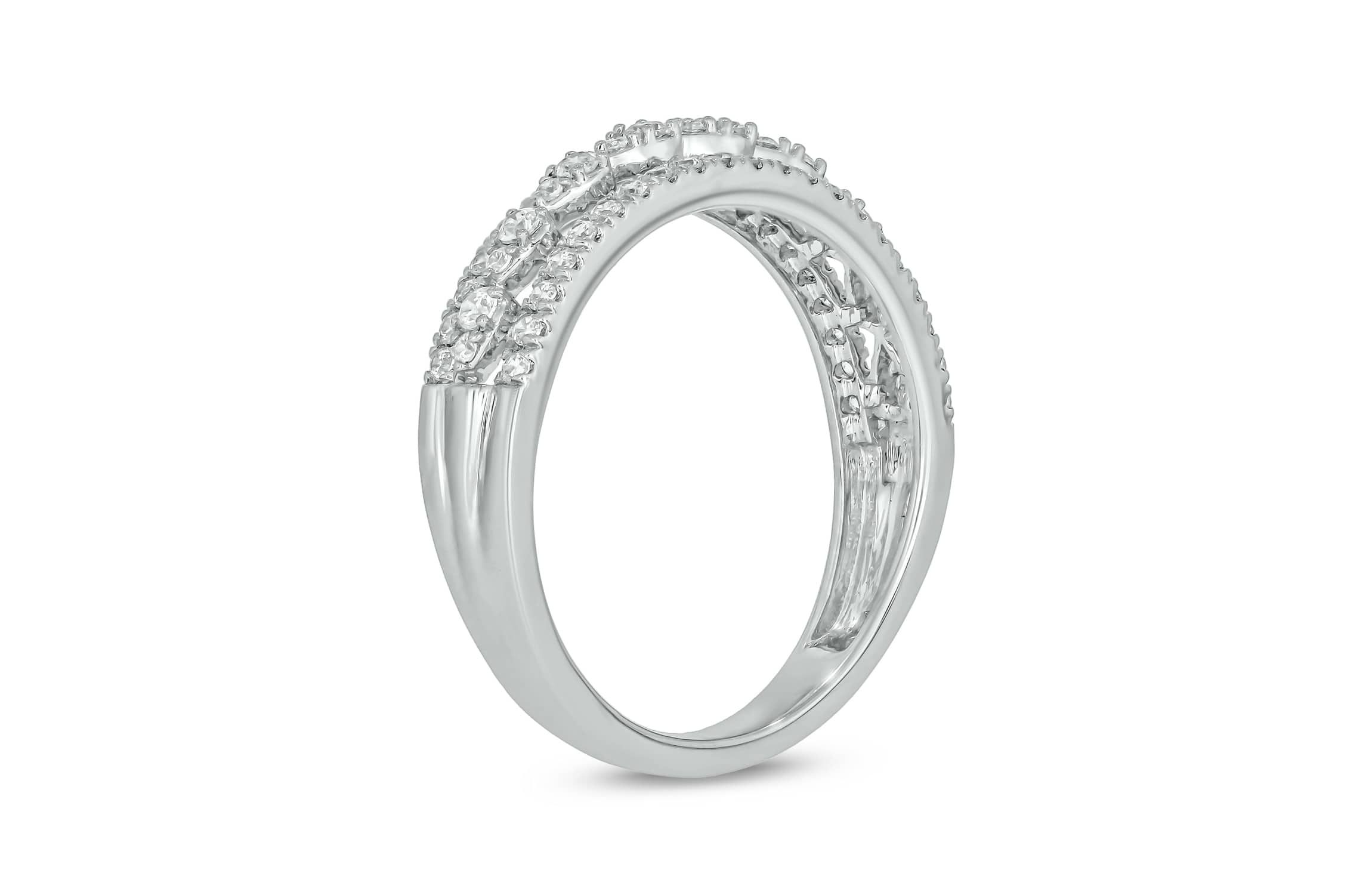 1/2 Carat, Diamonds gold 3-row diamond Ring in 10K White Gold