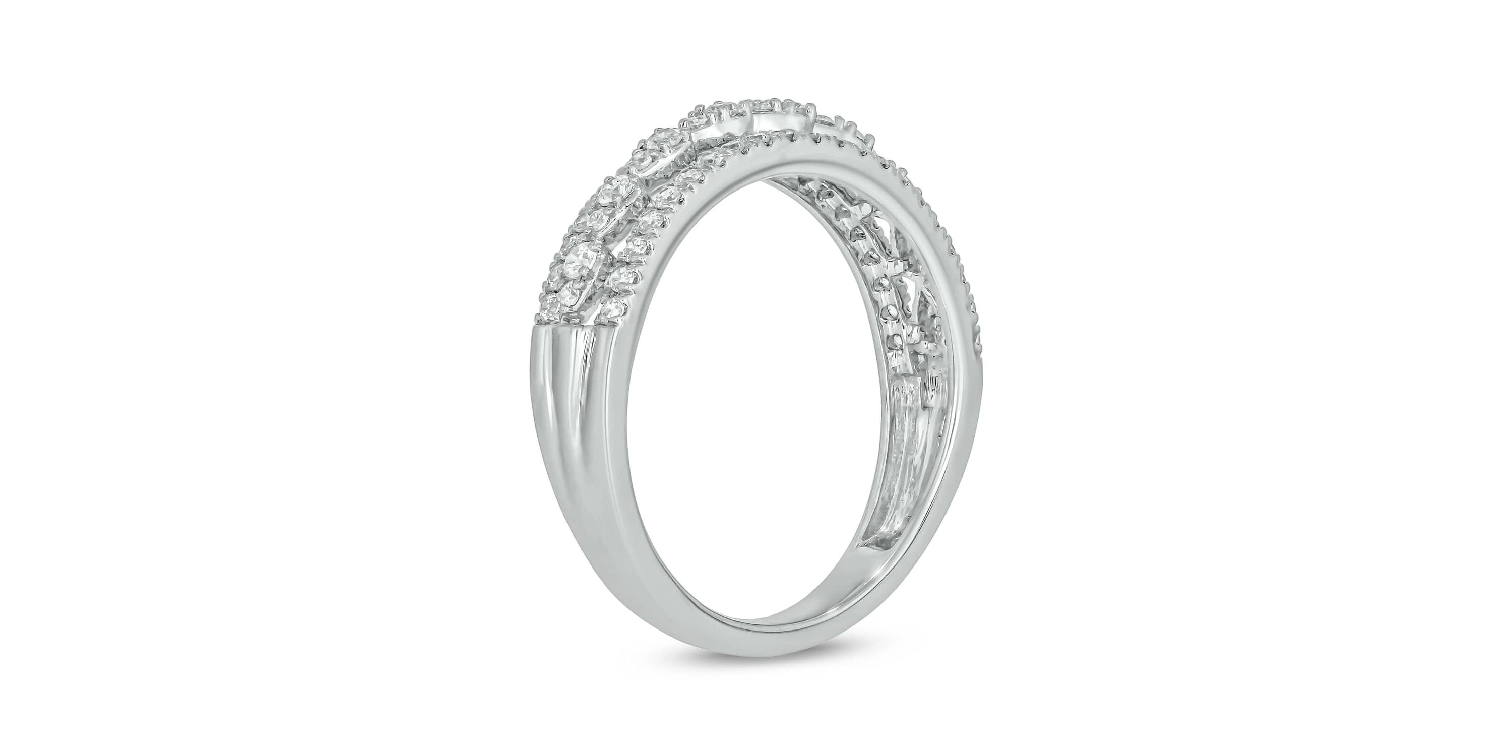 1/2 Carat, Diamonds gold 3-row diamond Ring in 10K White Gold