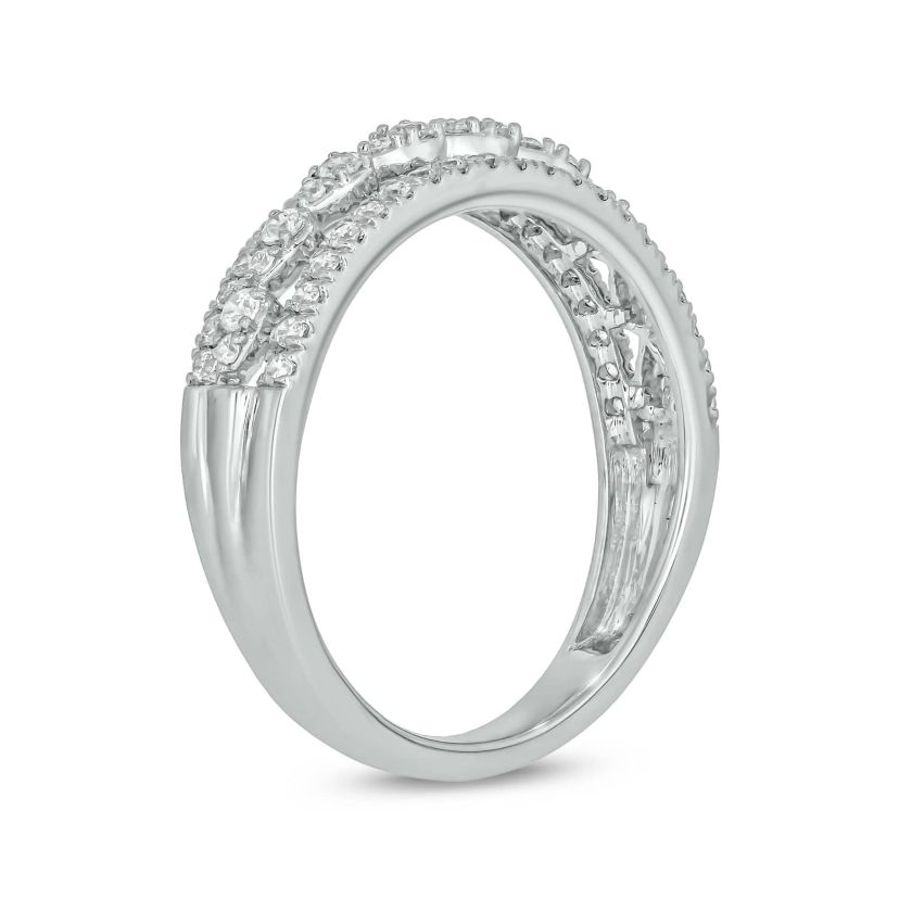 1/2 Carat, Diamonds gold 3-row diamond Ring in 10K White Gold