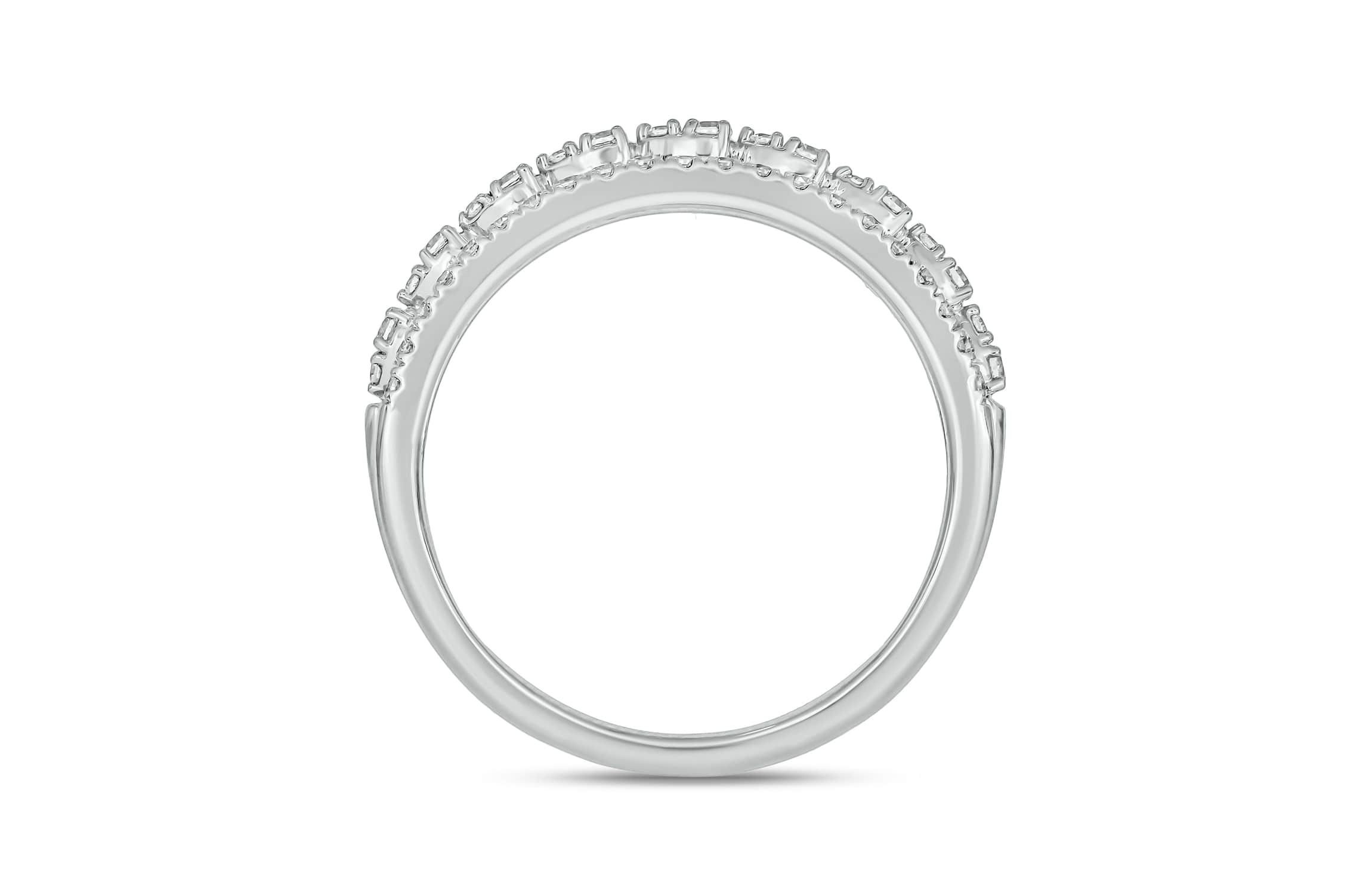 1/2 Carat, Diamonds gold 3-row diamond Ring in 10K White Gold